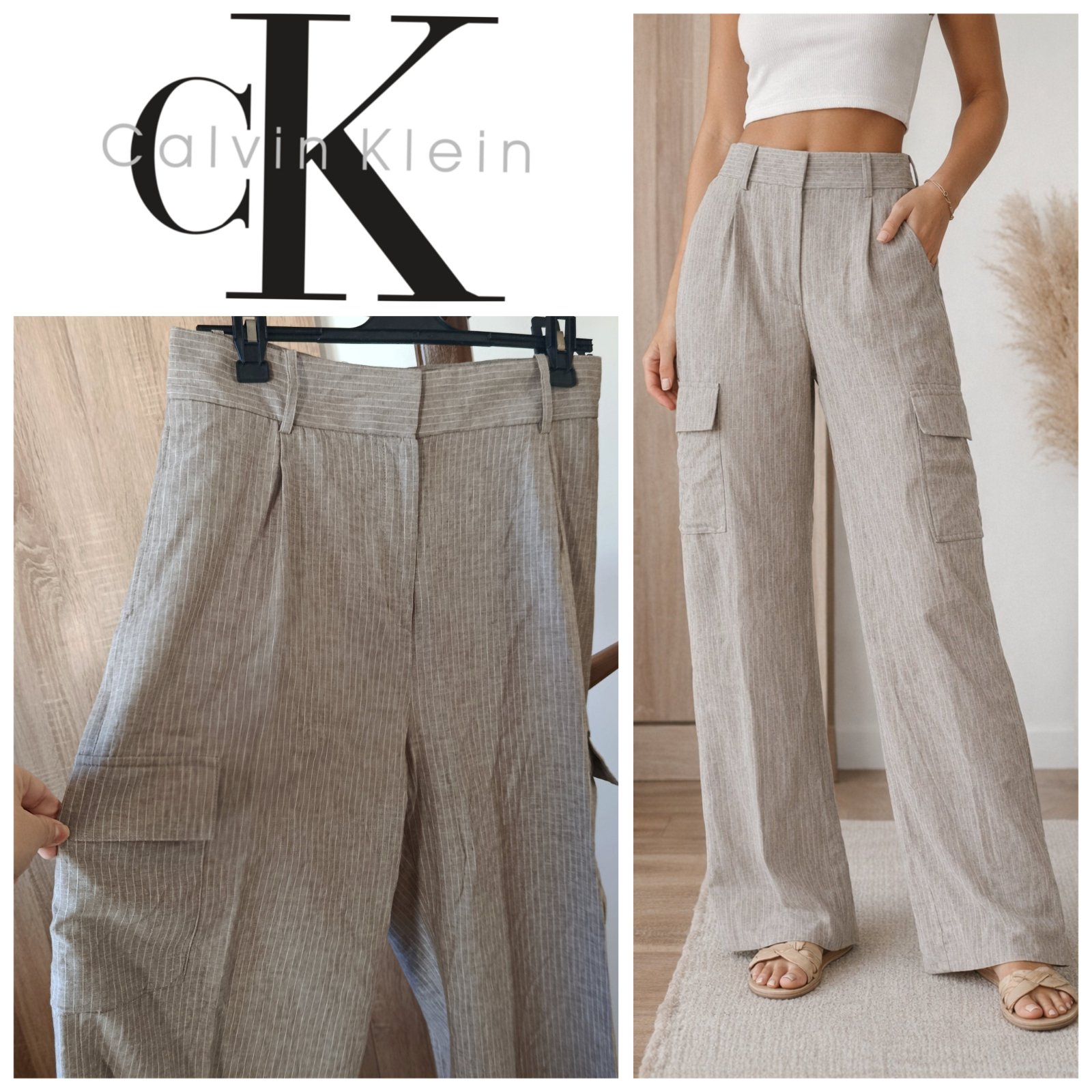 Pantalon large cargo CK en lin mélangé T.m/L