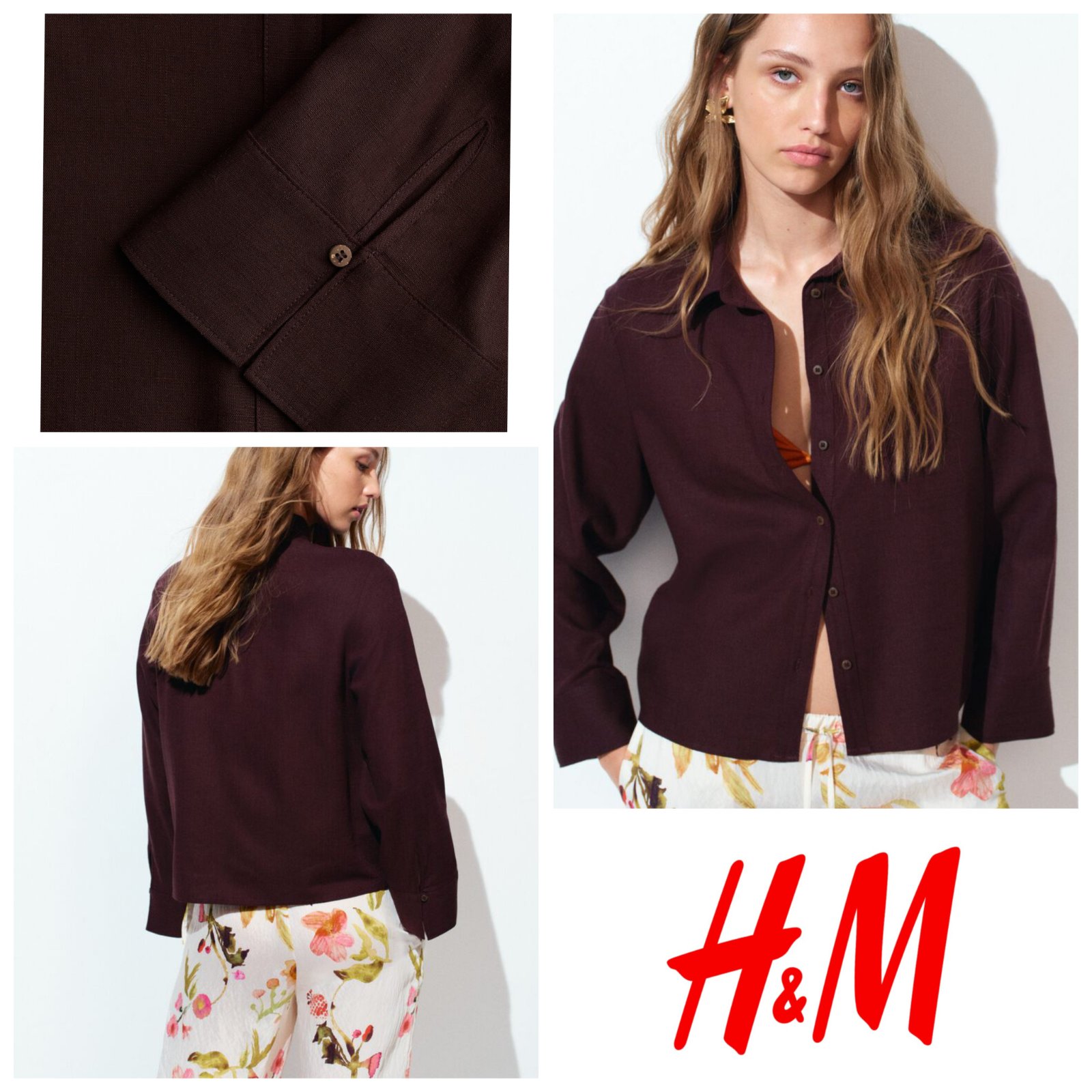 Chemise stylé H&m marron 90% viscose 10% lin T.s 