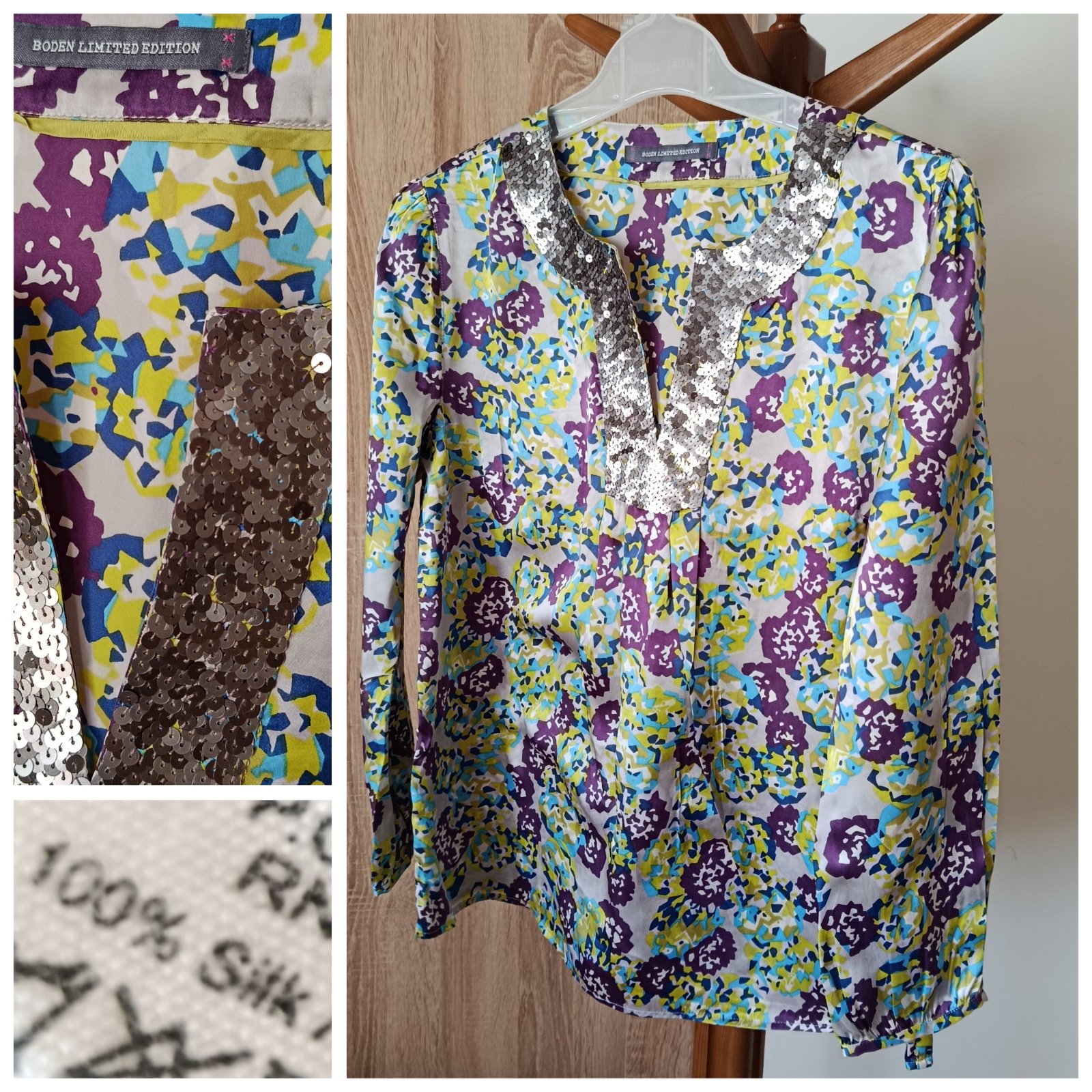 Blouse multicolore en soie satiné T.m