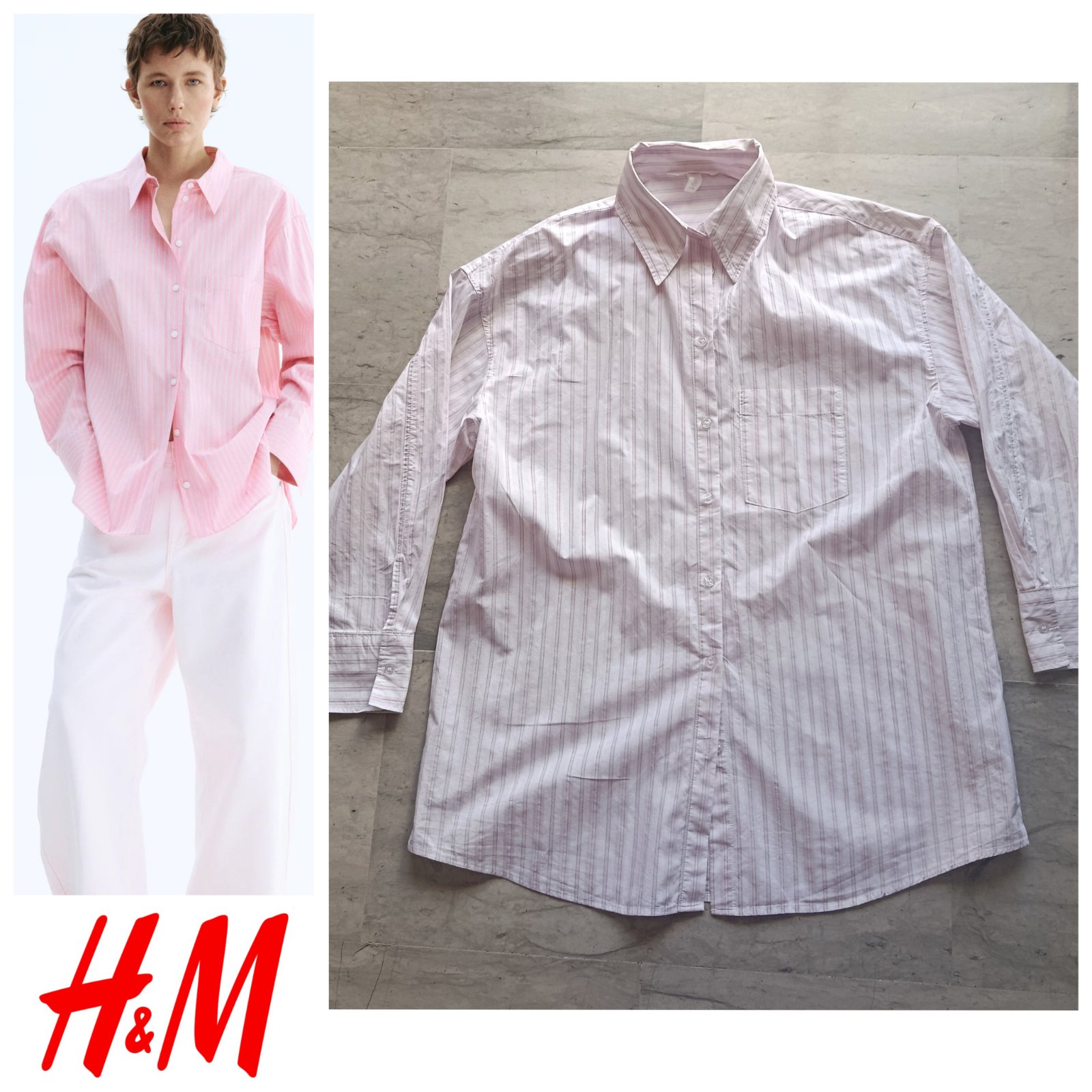 Chemise H&M à rayures rosée T.s oversize 