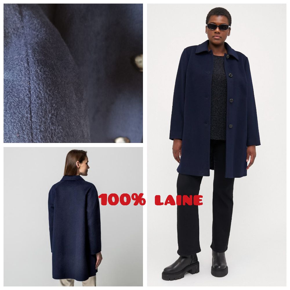 Manteau bleu doux 100% laine T.40 oversize 