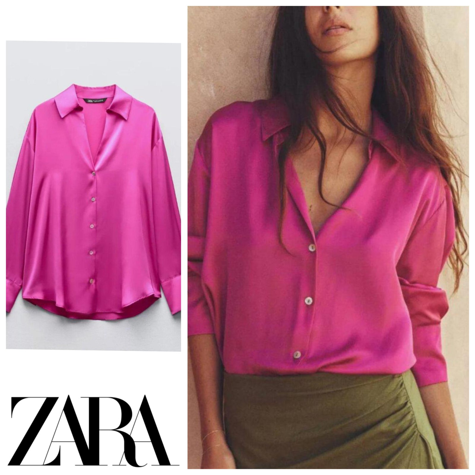 Zara satin de soie rose fushia T.L