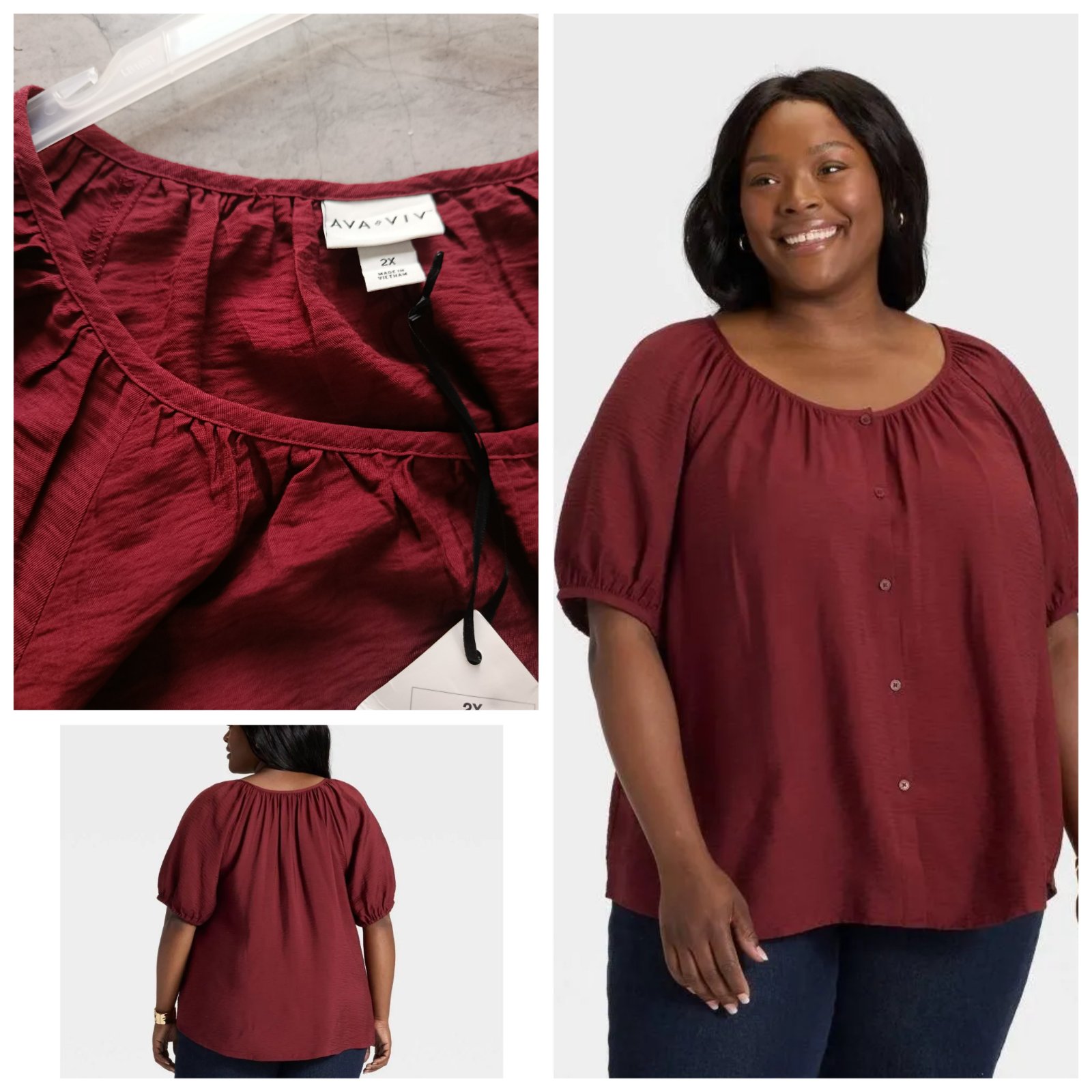 Blouse fluide bordeaux neuve grande Taille 