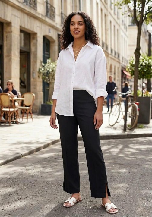 Pantalon cheville noir fendu sur les côtés en bas, importés
