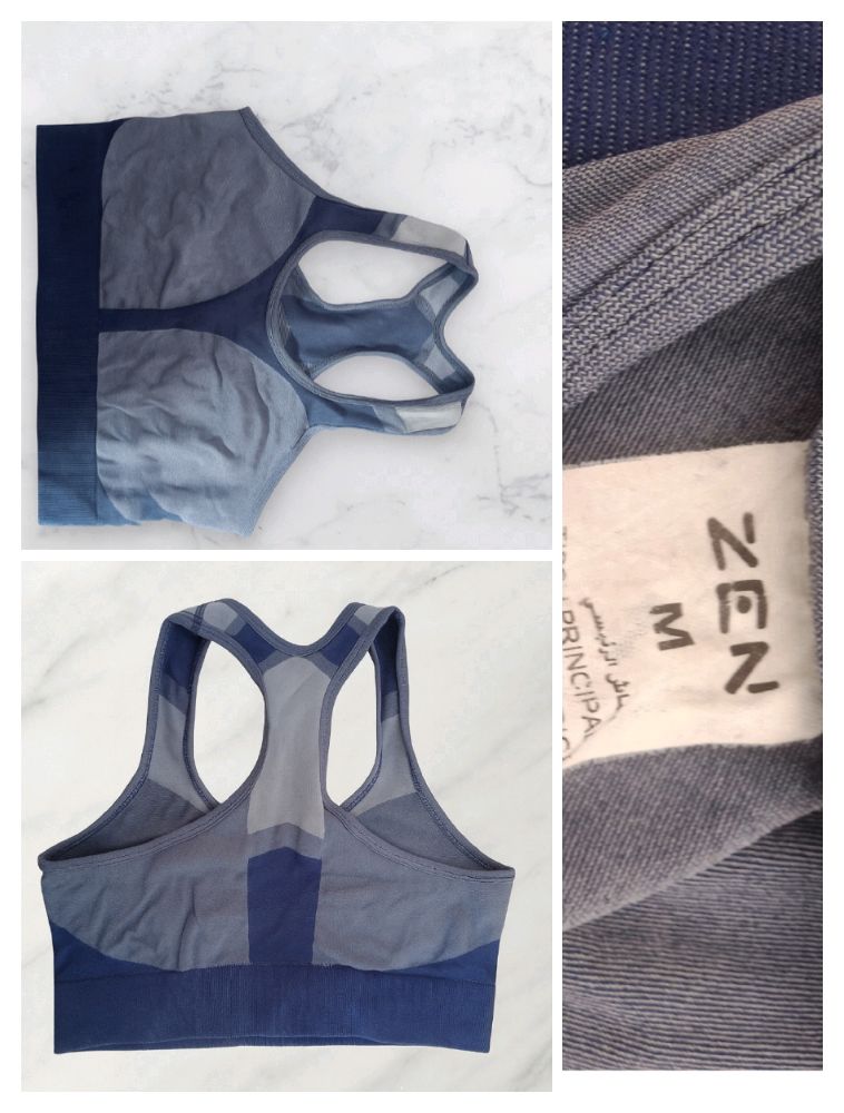Brassière de sport couleur gris et bleu de la marque Zen 