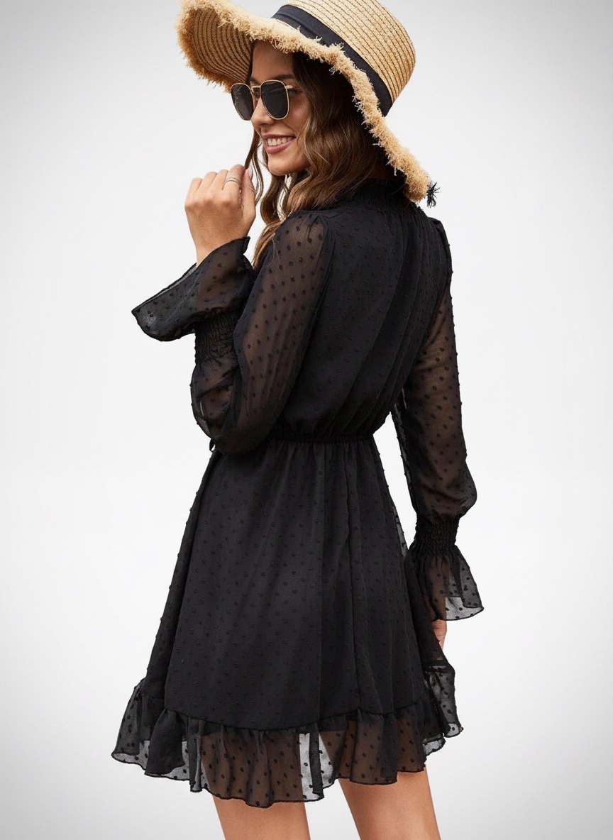 Robe noir tissu pointelle