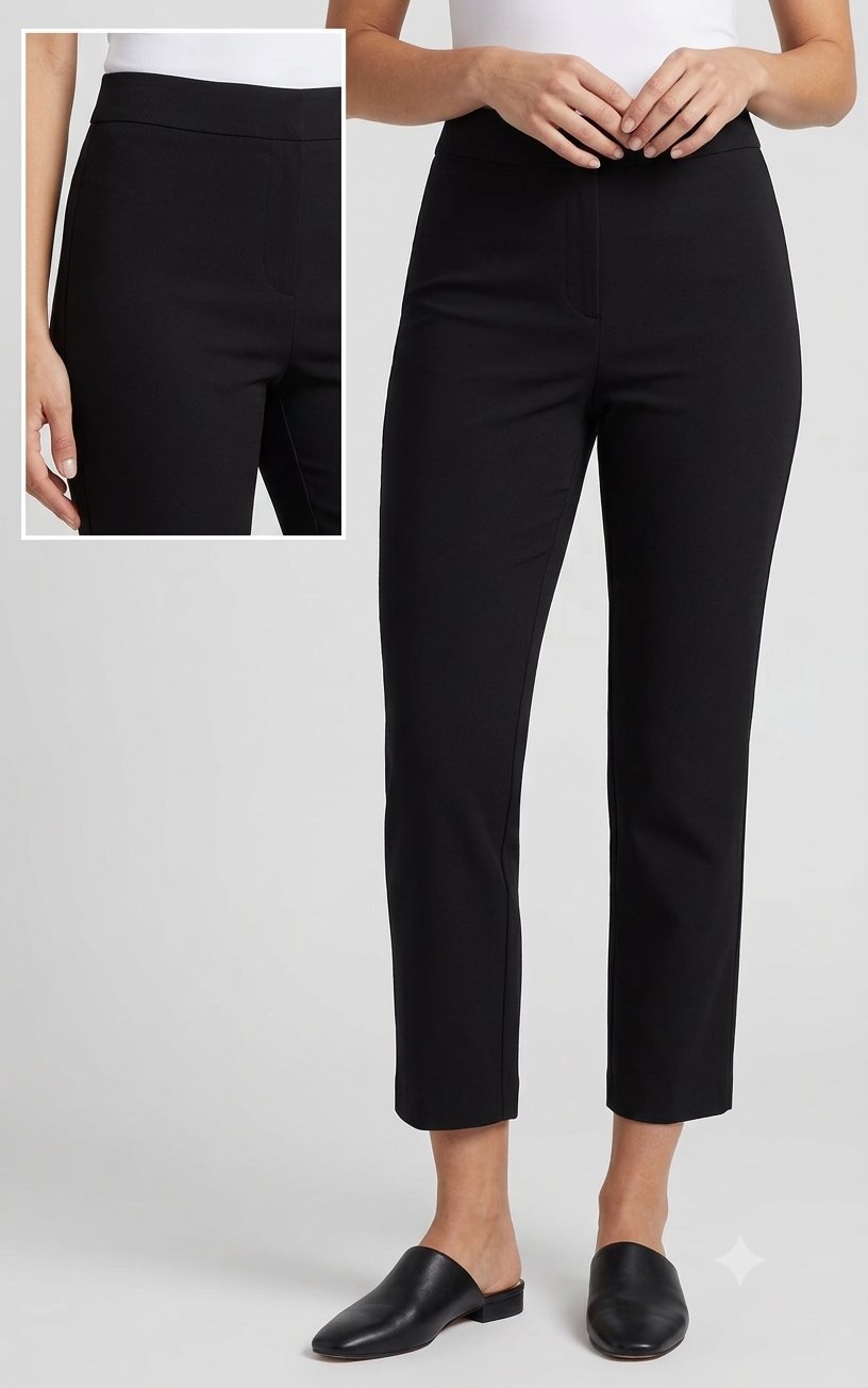 Pantalon 7/8 Noir Élégant – Détails Boutons Pression