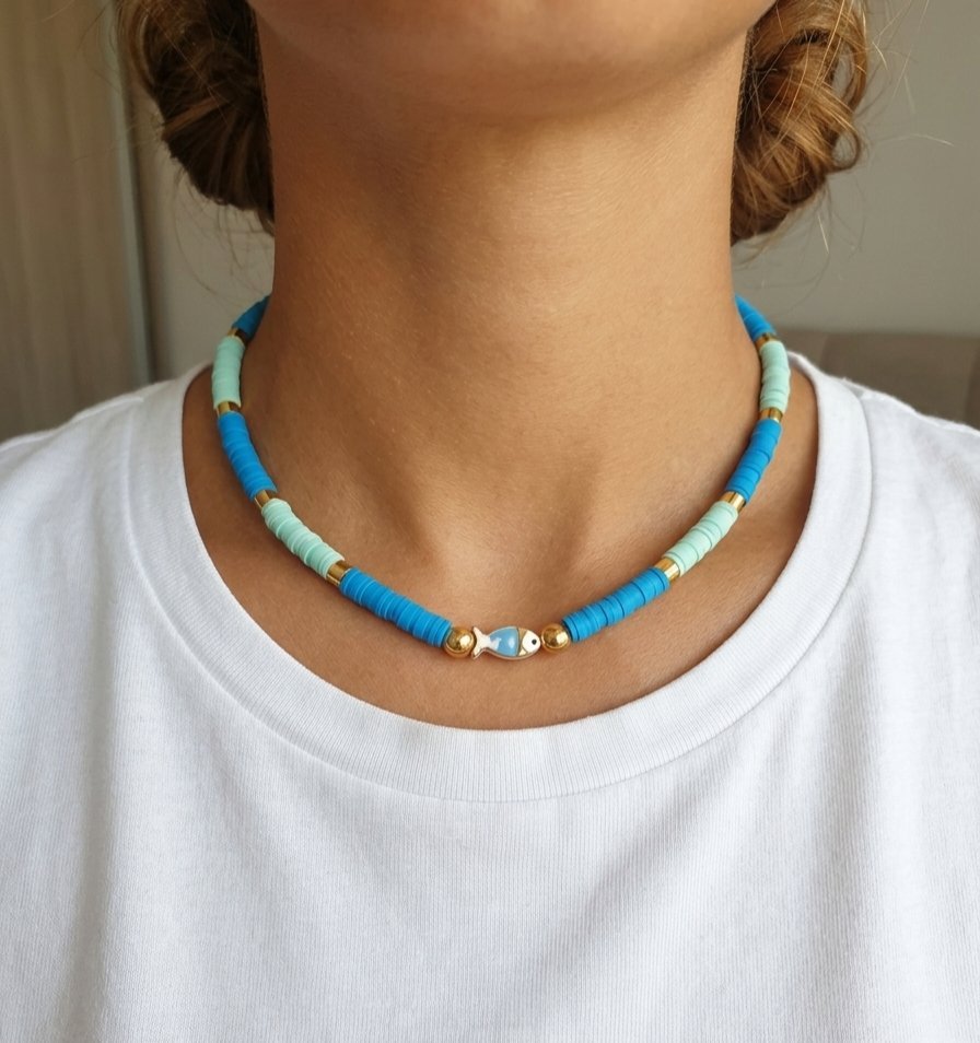 Collier en Heishi motif poisson (acier inoxydable)
