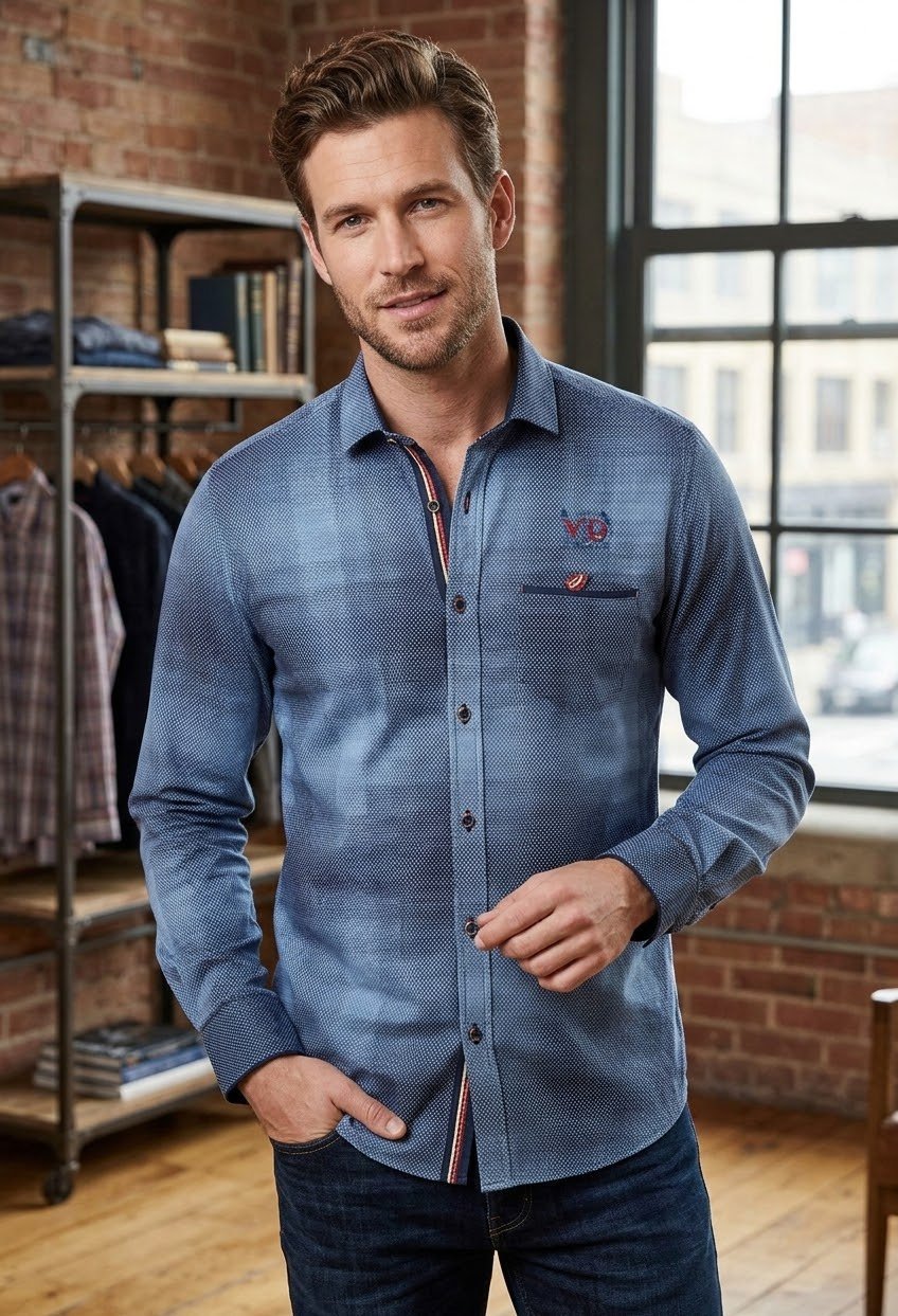 Chemise à carreaux dégradés et détails contrastants