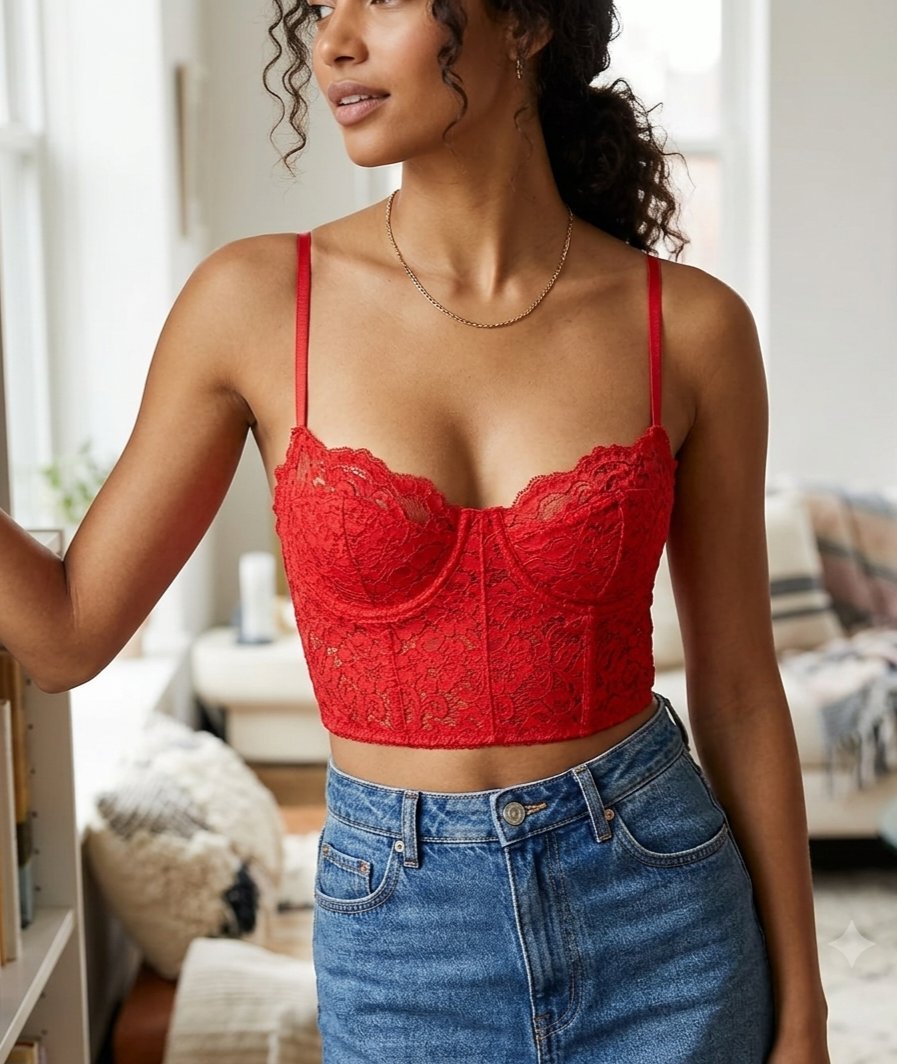 Top Bustier en Dentelle Rouge