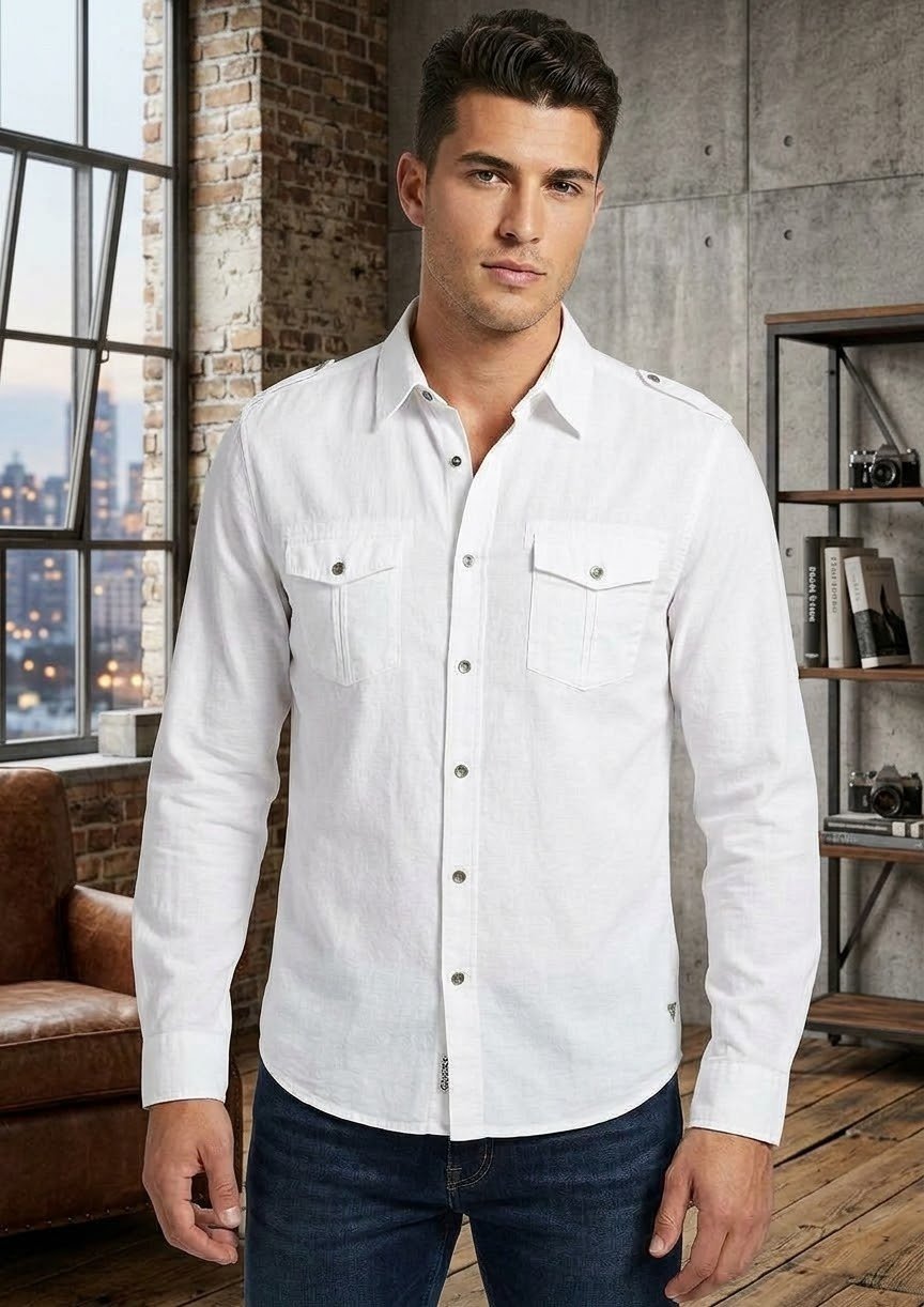 Chemise Homme en Lin/Coton Blanc – GUESS
