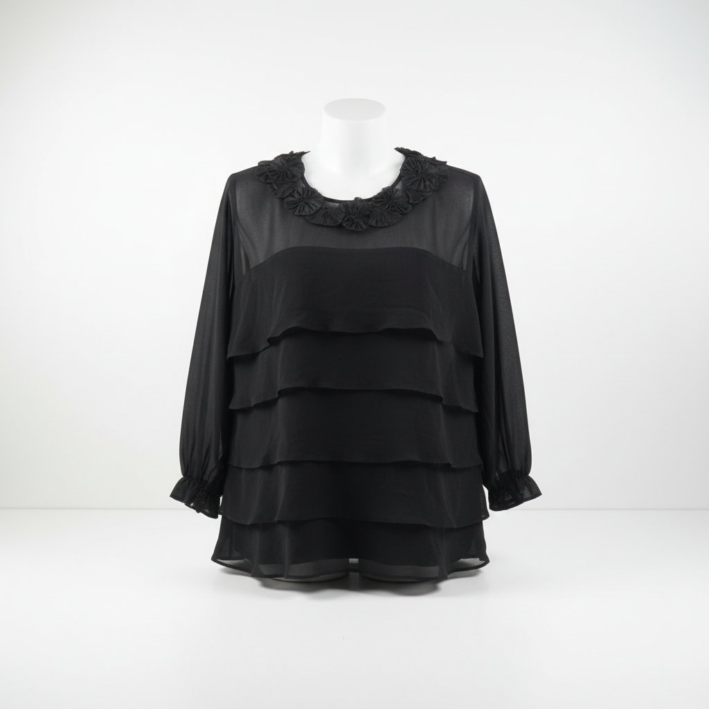 Chemise femme noire a volants 