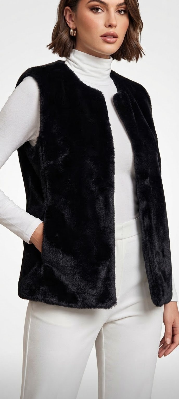 Gilet sans manches en fausse fourrure noire 