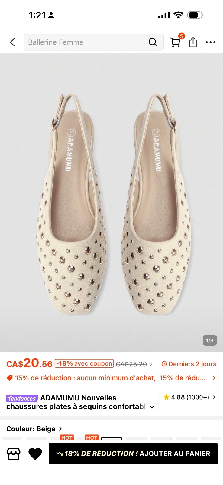 Ballerines Femme Beige à Strass