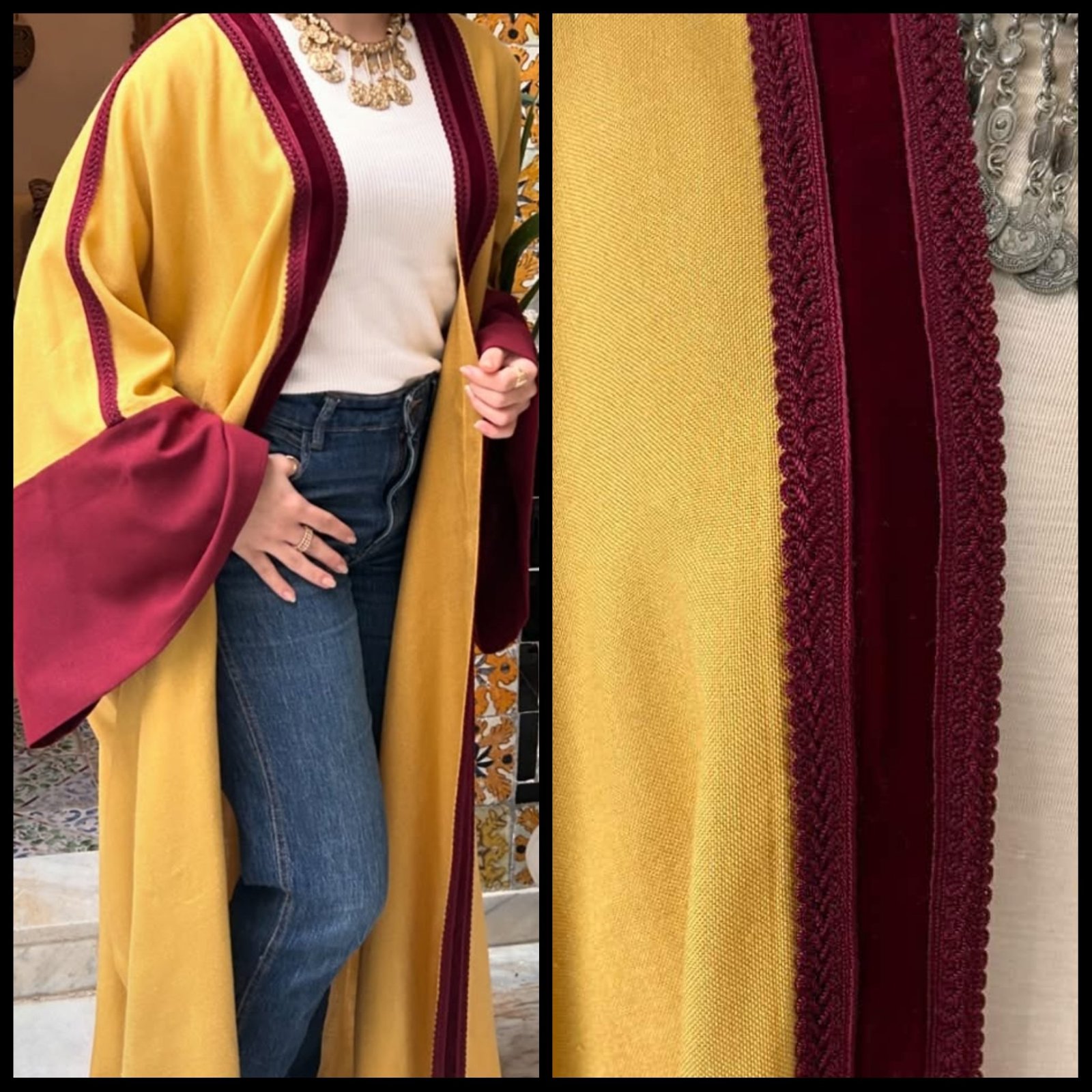 Kimono jaune moutarde et bordeaux ❤️