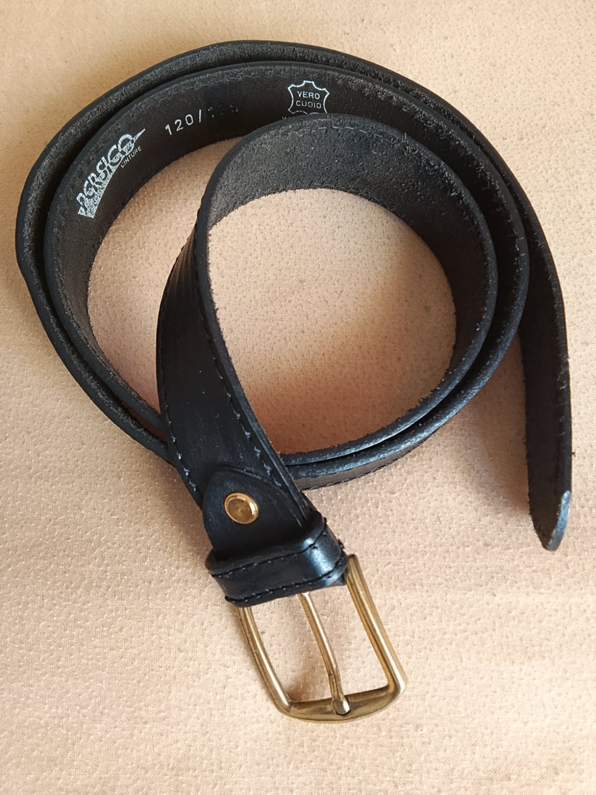 Persigo ceinture vrai cuir noire Made in Italy longueur totale 120 cm TB état 