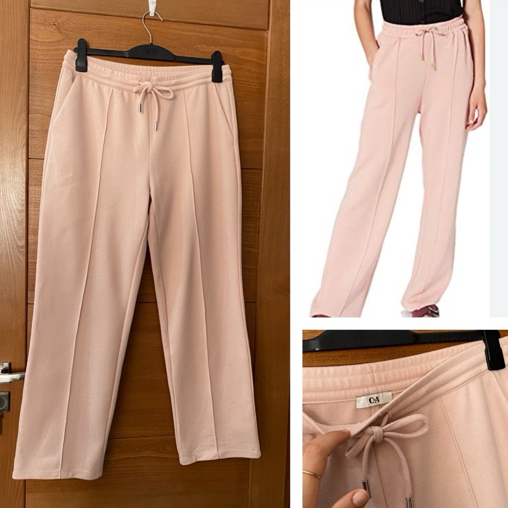 pantalon CA taille haute rose poudre taille élastique