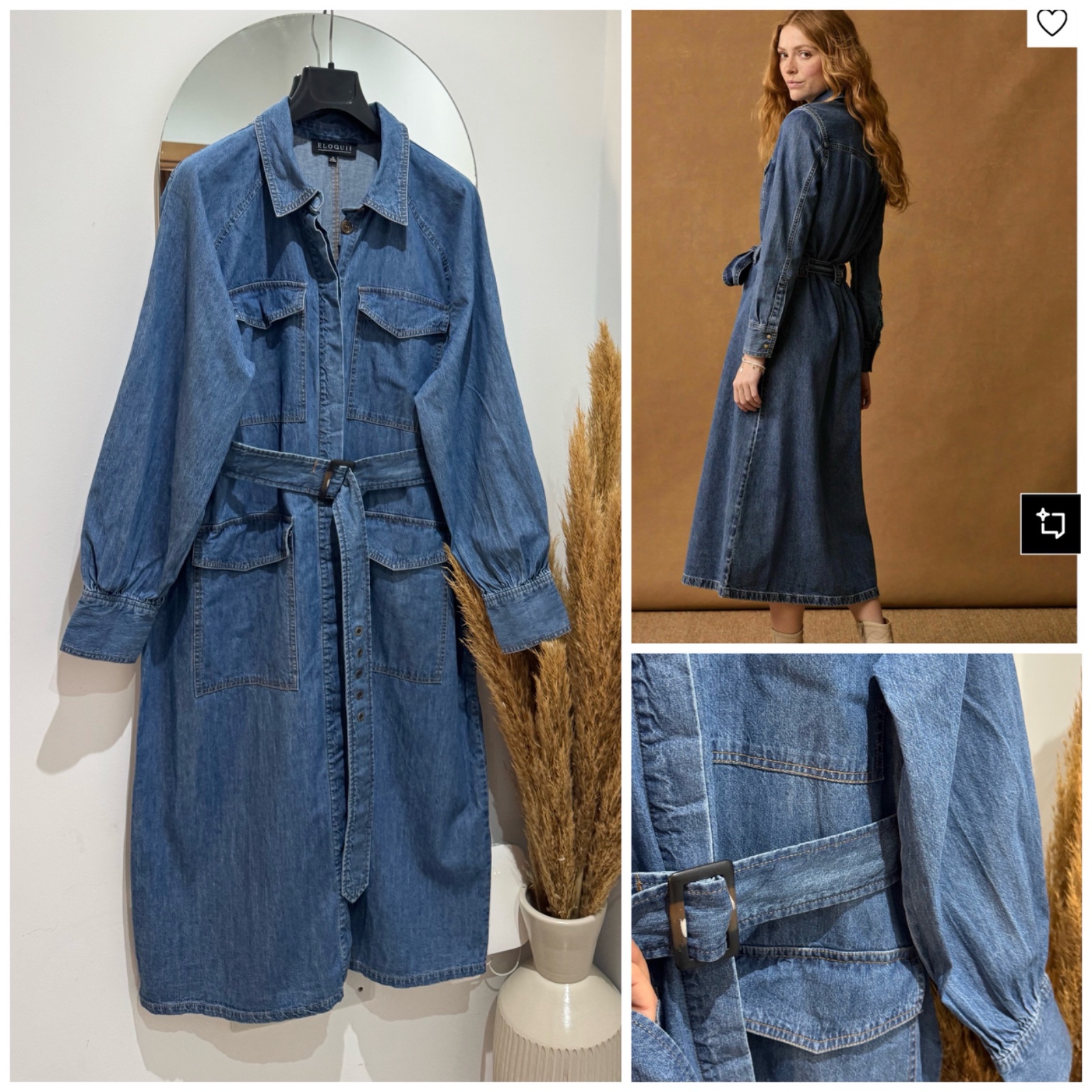 Robe denim à ceinture 