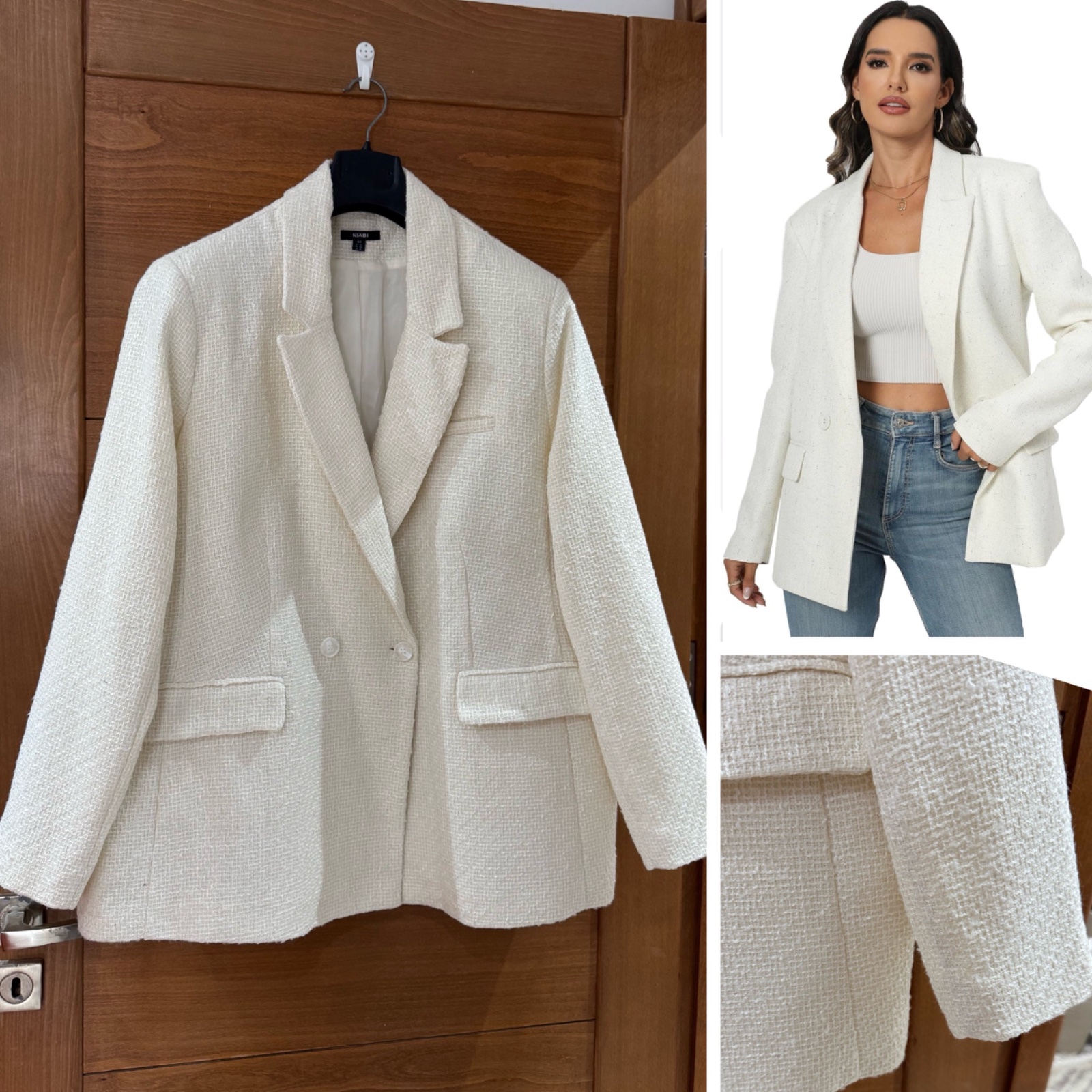 Blazer double boutonnage en tweed blanc cassé 