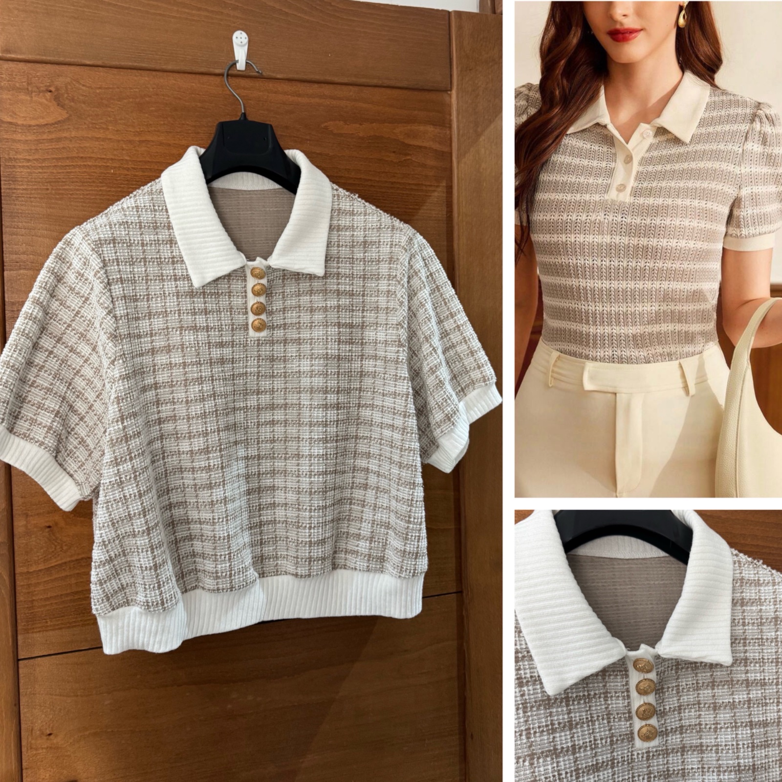 Pull col chemise boutonnage doré 