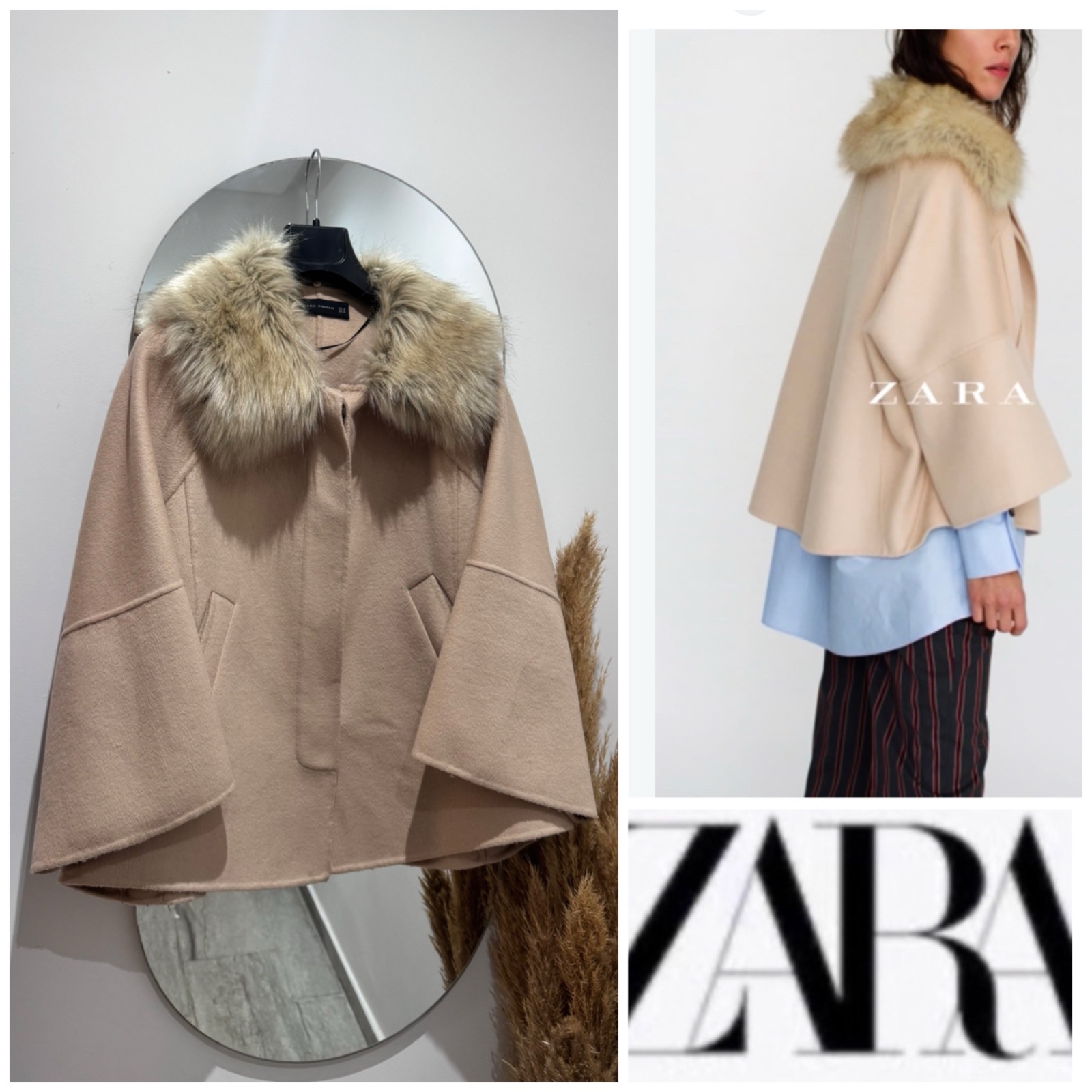 Veste manteau ZARA avec col fourrure amovible 