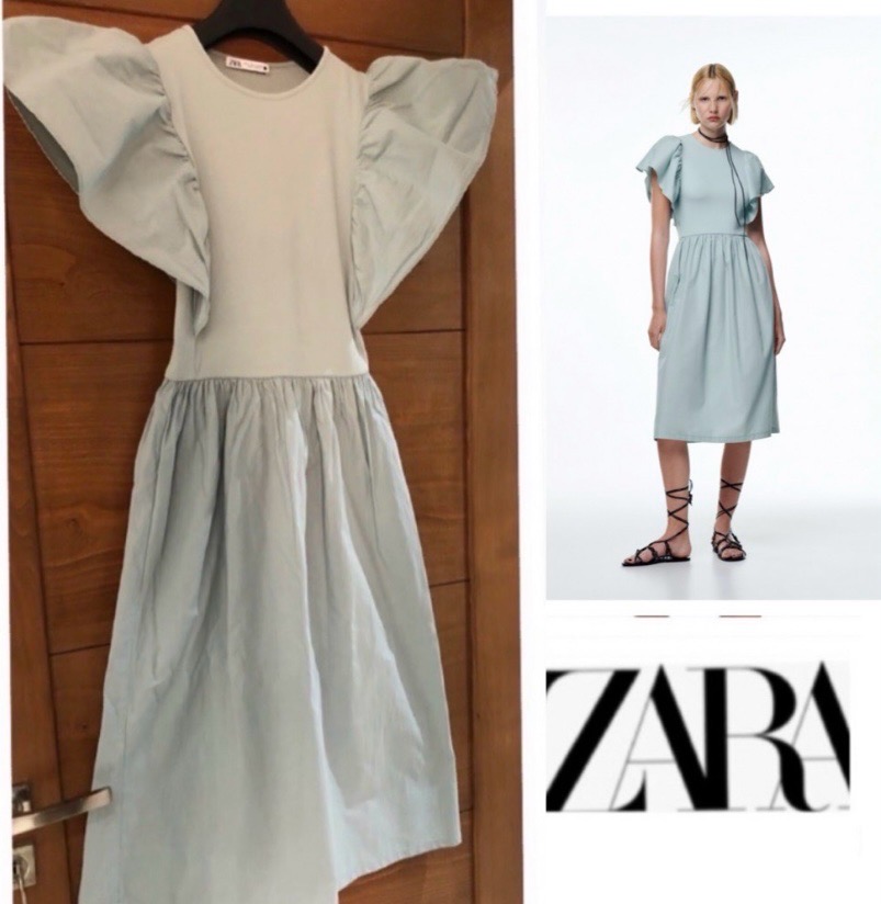 Zara ruffled dress light green 