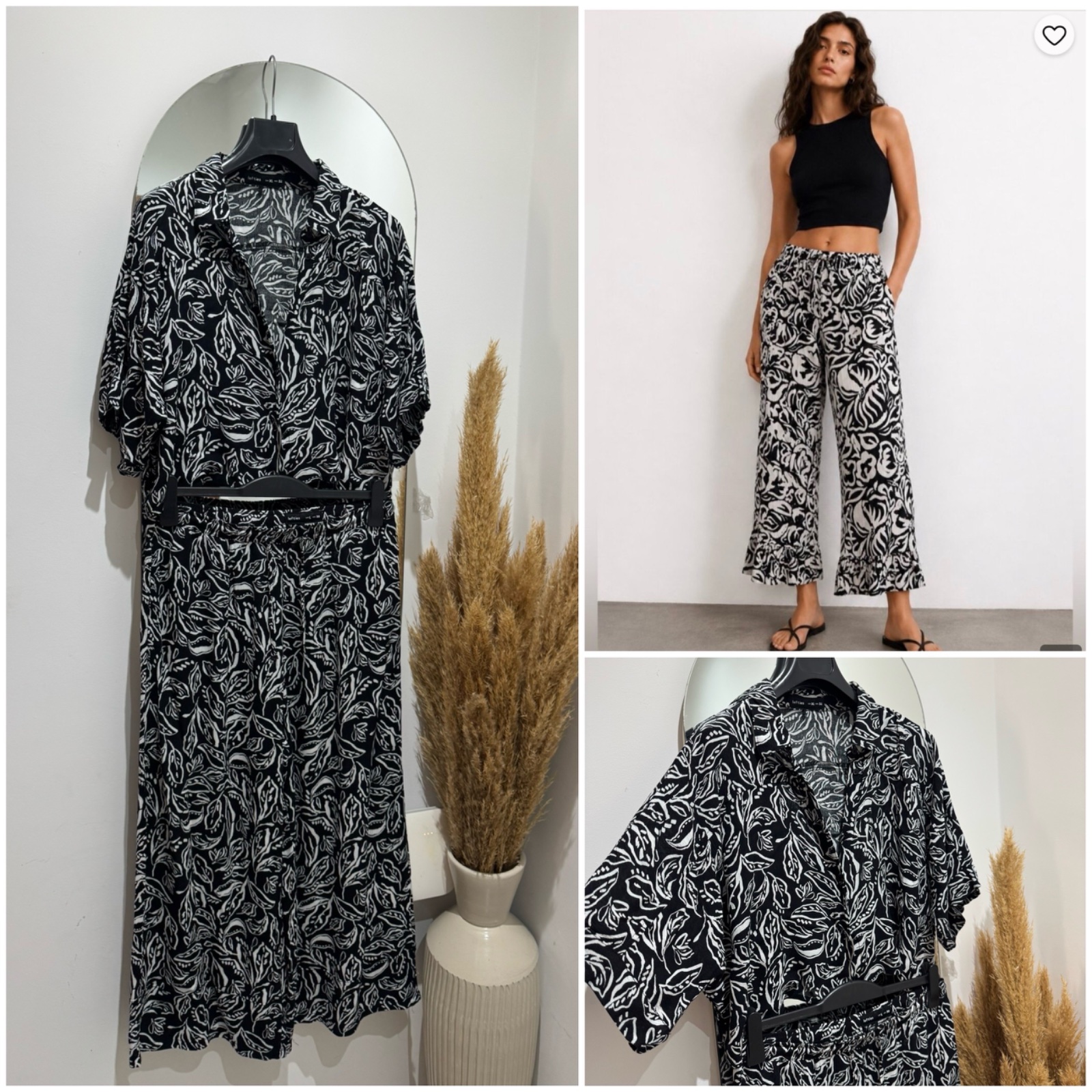 Set LeftisBlack & White Abstract Print Wide Leg Ankle Pants/blouse 