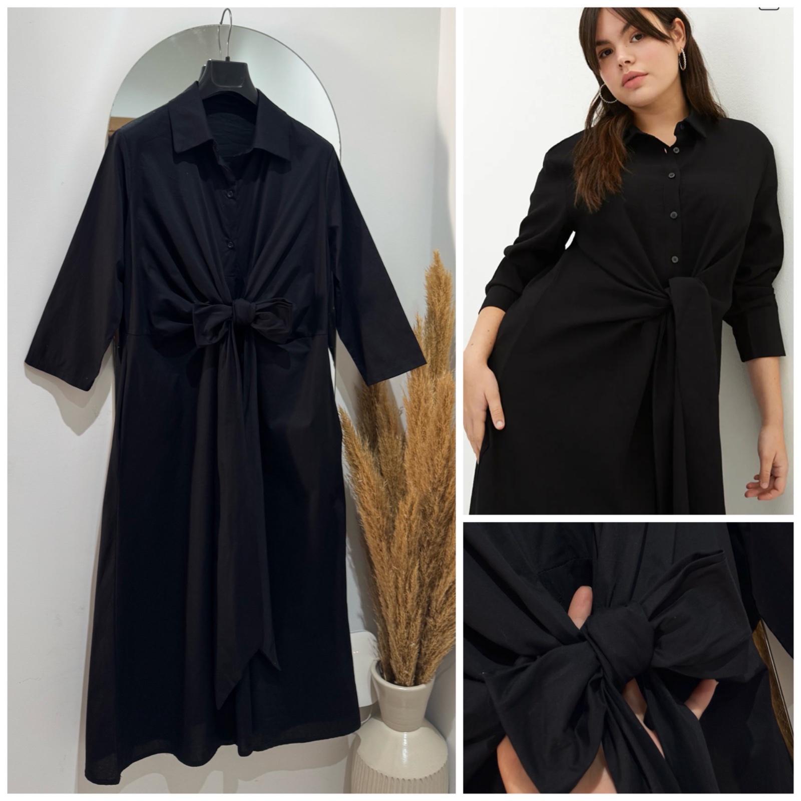 Robe chemise en Popeline de coton nouèe 