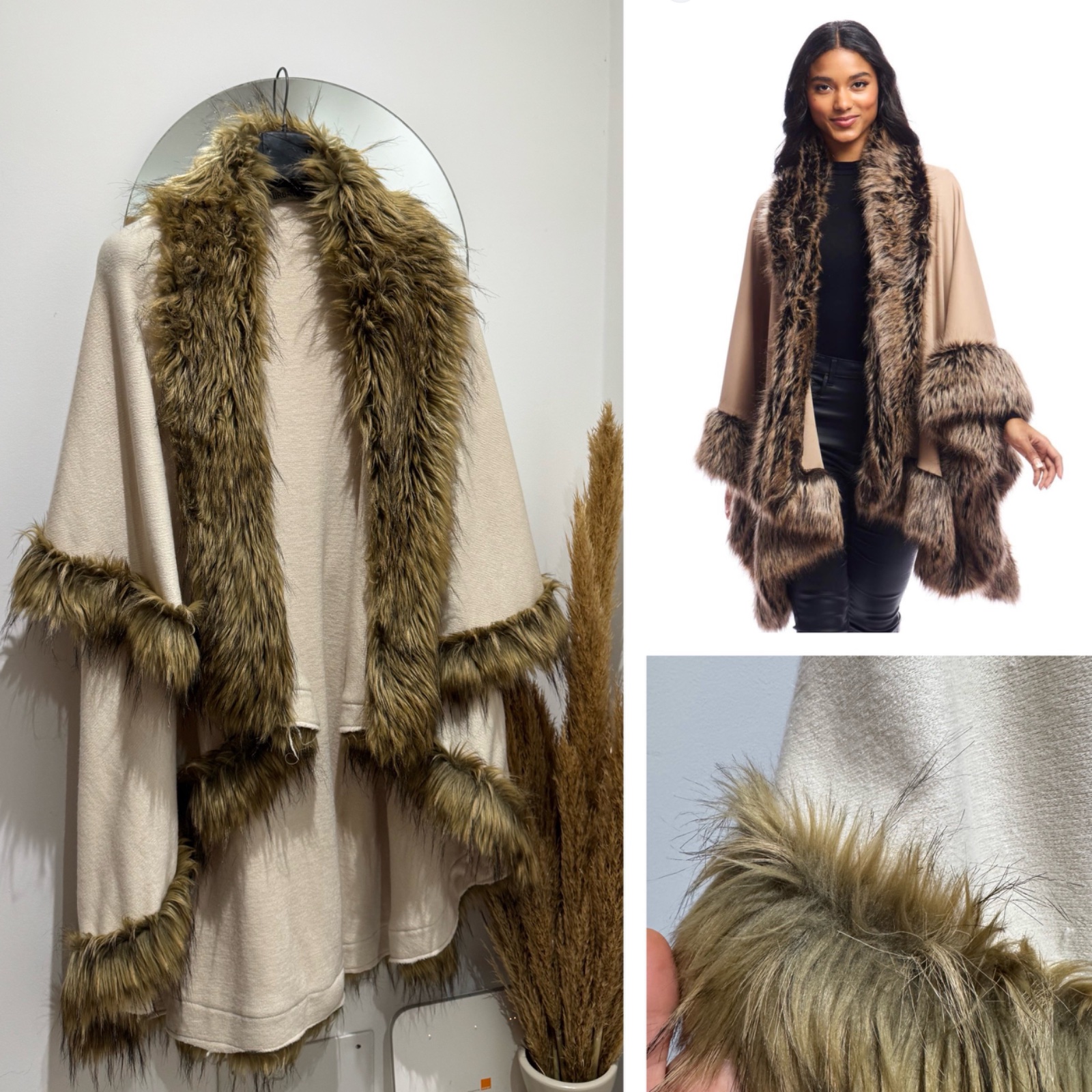 Cape beige à fourrure 
