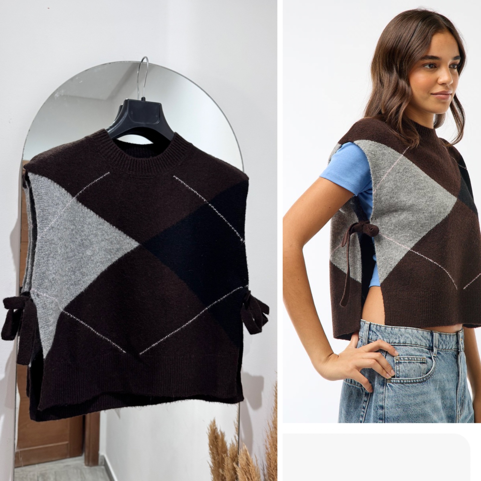 Pull sans manches avec liens à nouer sur les côtés - Marron