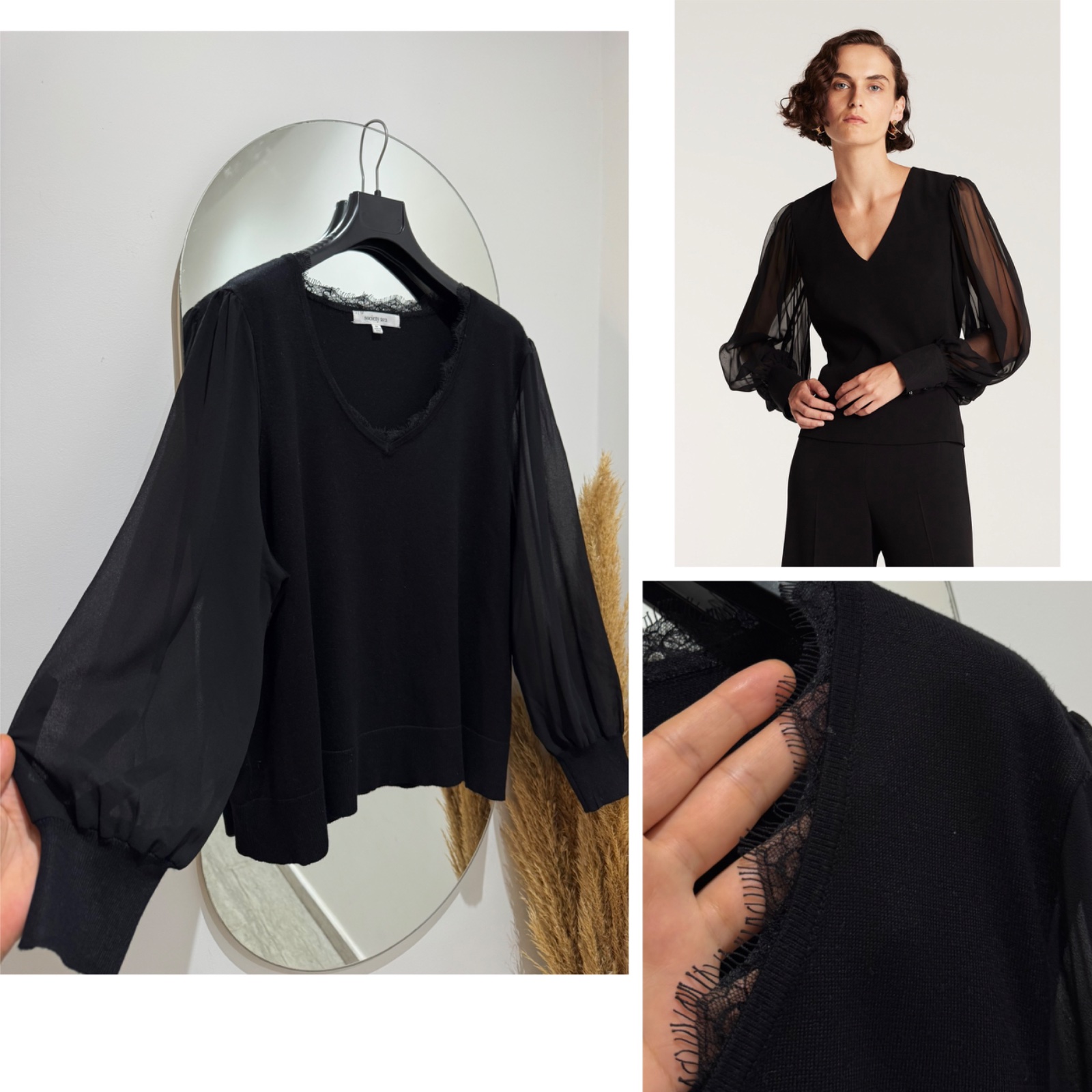 Pull society 212 manches ballons avec dentelle 48
