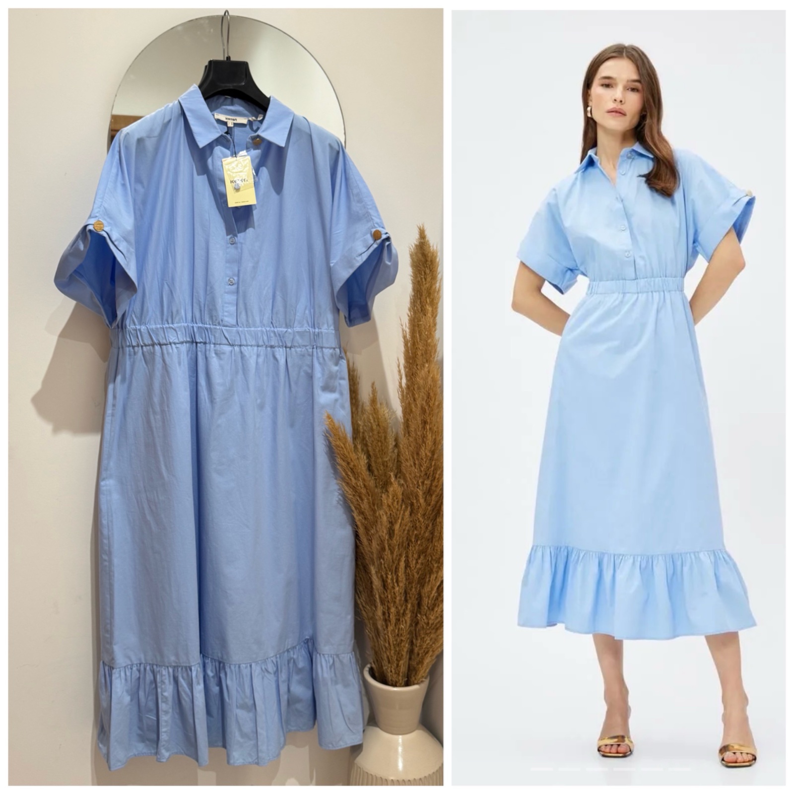 Robe chemise bleu avec des boutons dorè 