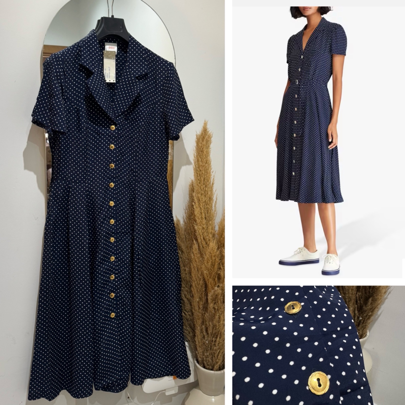 Robe polka dots boutonnage doré 