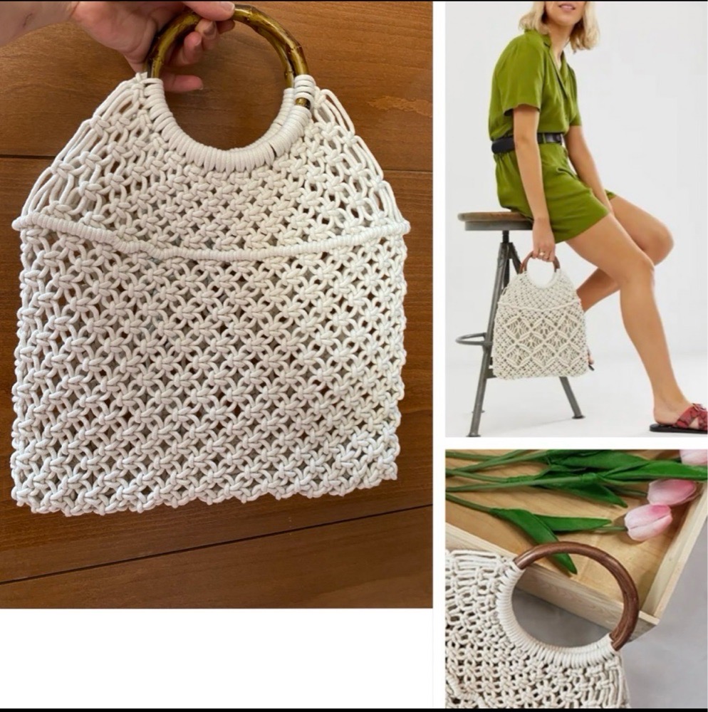 SAC MACRAMÉ avec anses en bois 