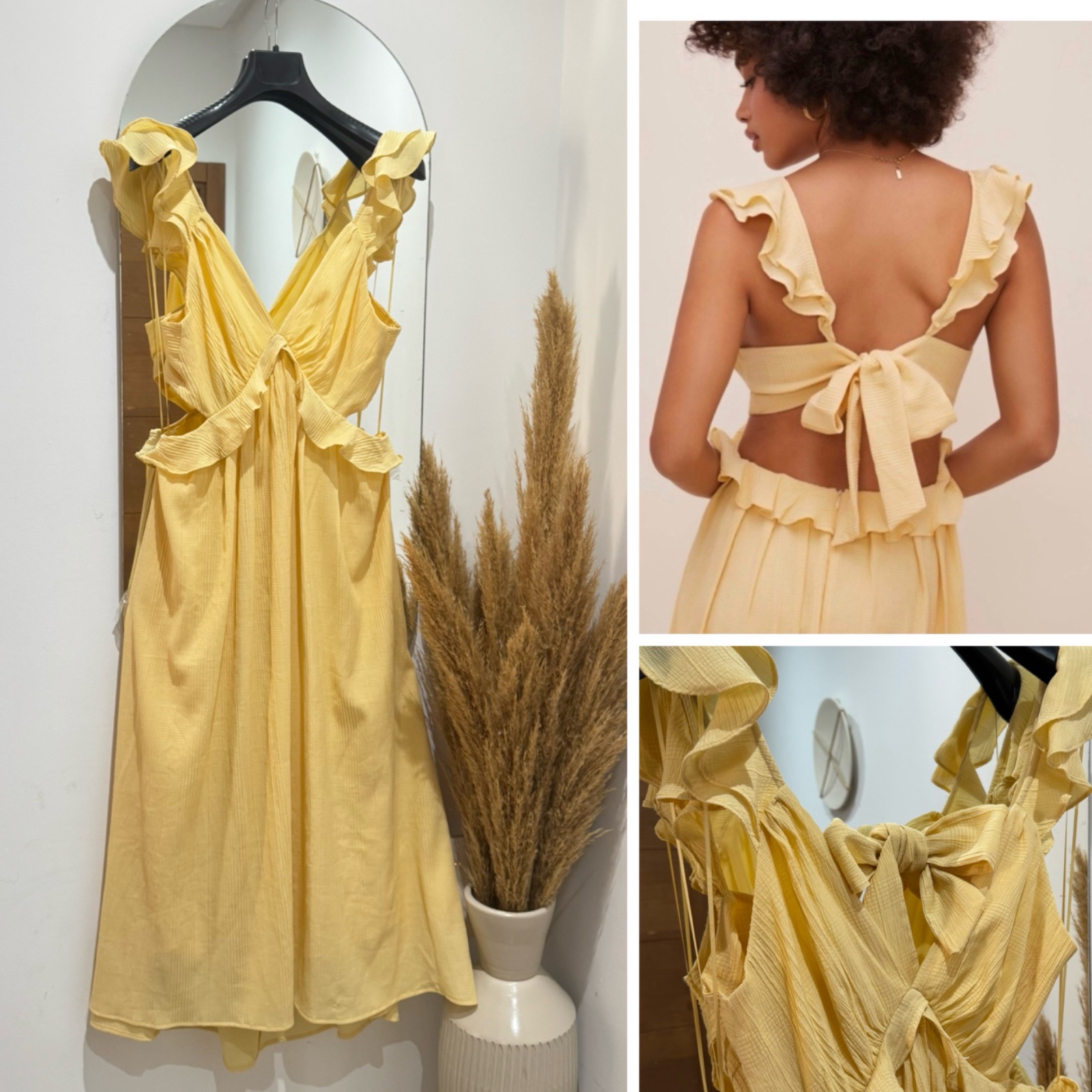 Astr midi dress yellow ruffel cut 