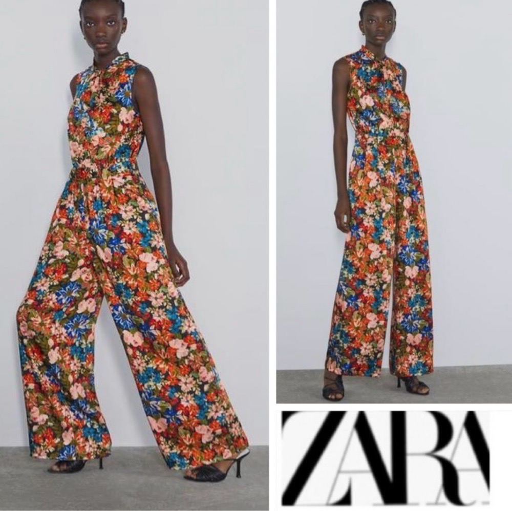 ZARA jumpsuit large taille haute floral satinée