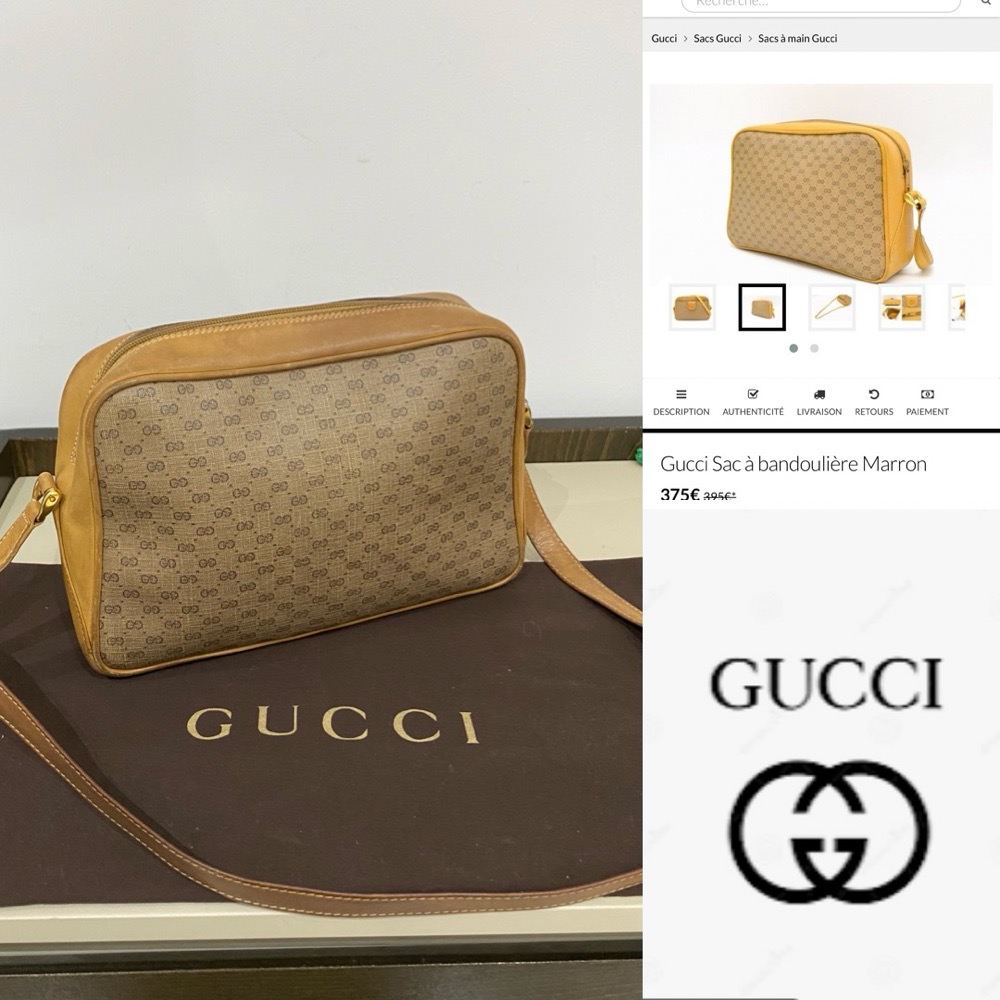 Sac bandoulière GUCCI Micro GG logo PVC cuir marron jaune 