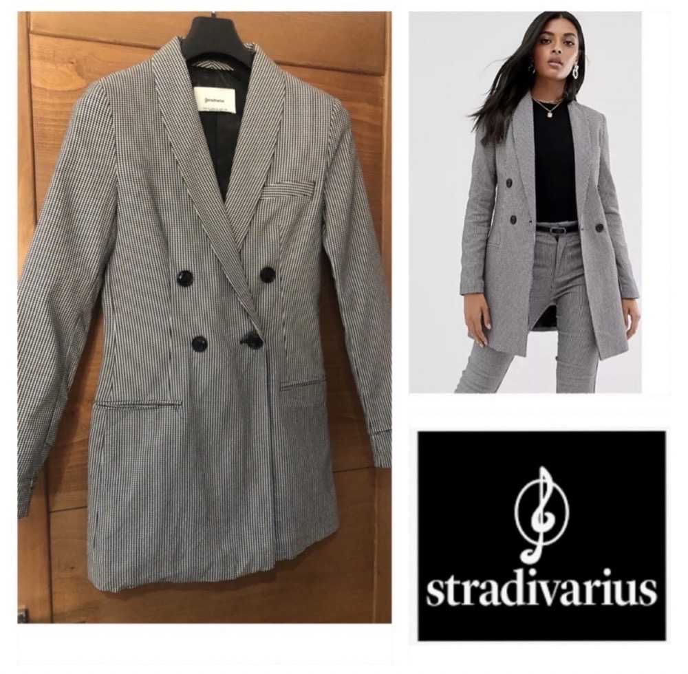 Blazer long croisée à motif pied poule 