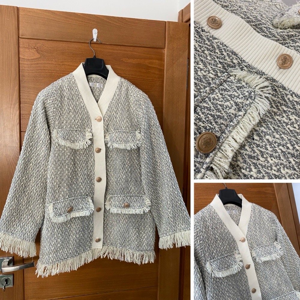Blazer longue en tweed over size boutonnage rose gold