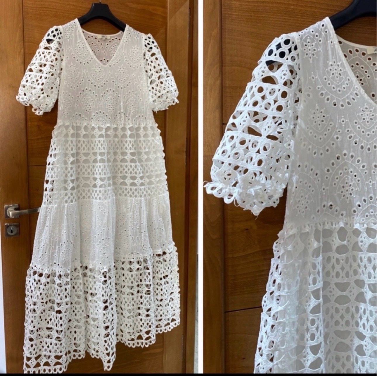 Robe maxi blanche broderie anglaise manches bouffantes 
