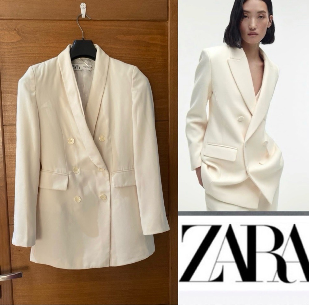 ZARA blazer boutonnage croisé beige cremé 