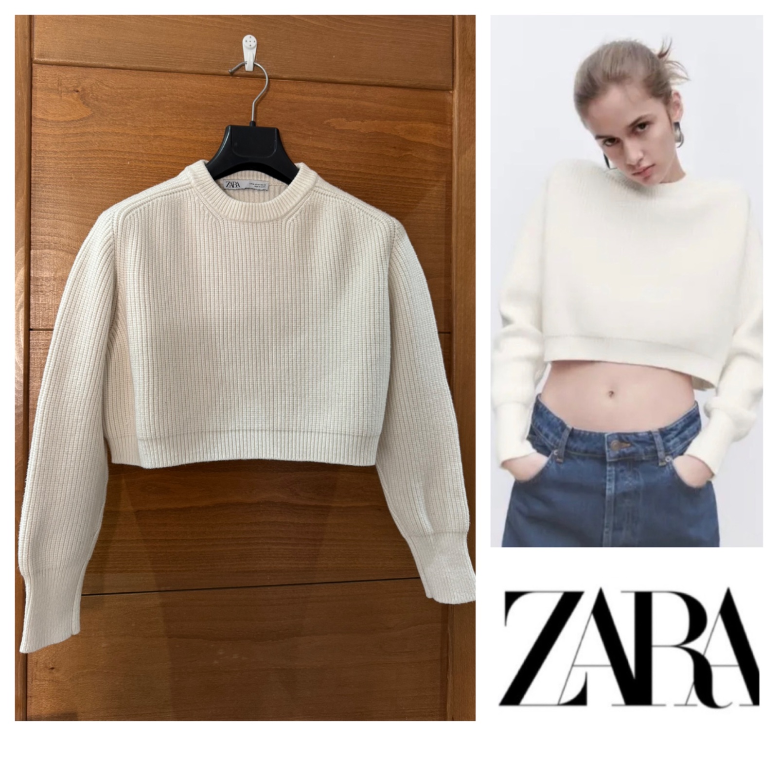 Pull cropped ZARA blanc cassé 