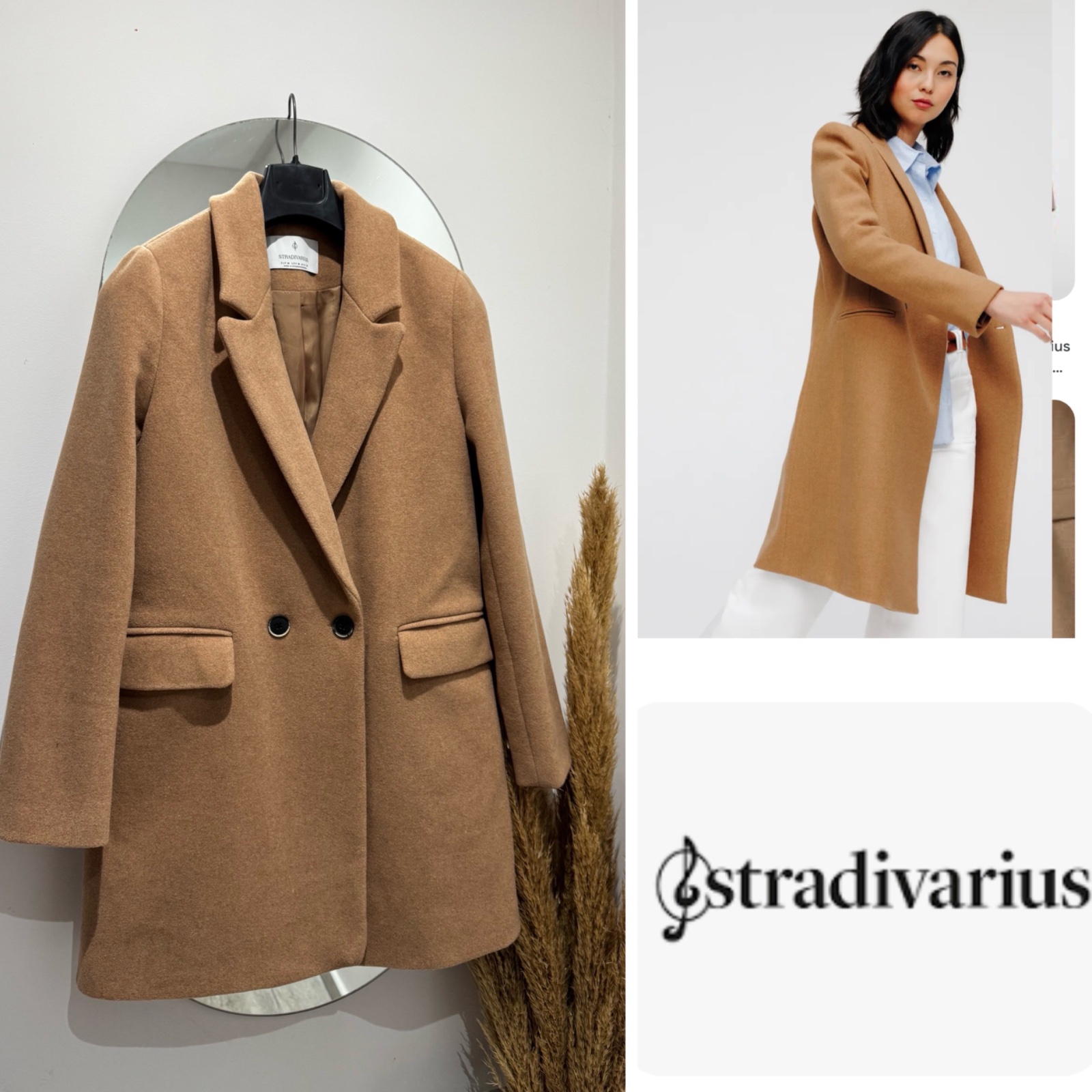 Manteau STRADI double boutonnage camel avec laine 