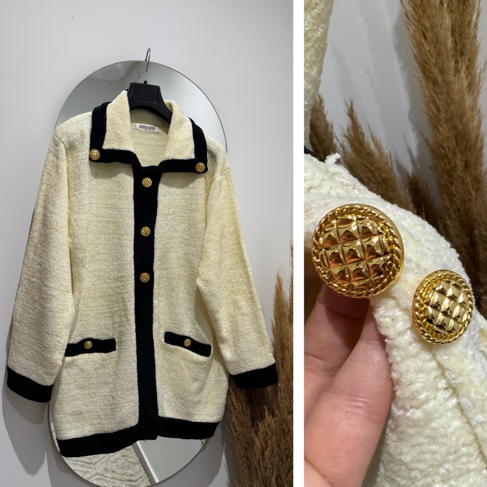 Cardigan èpais longue boutonnage dorè 