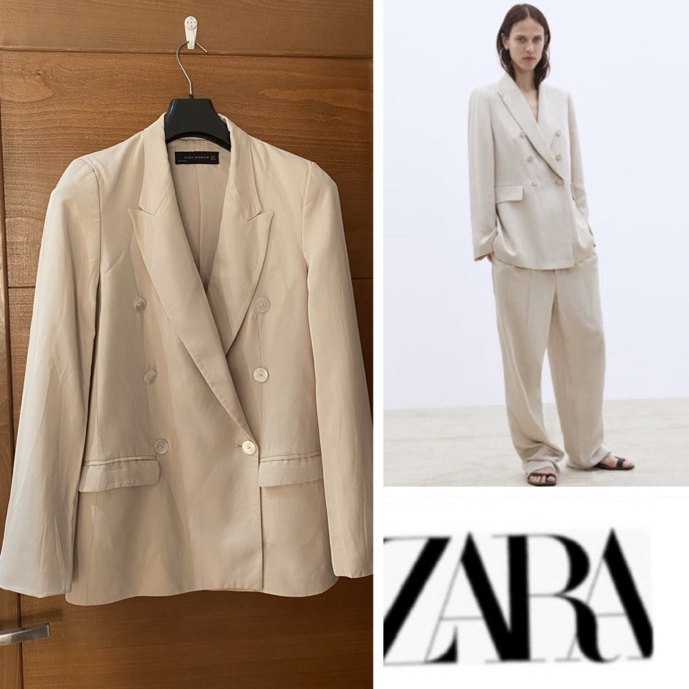 Blazer ZARA double boutonnage croisé nude 