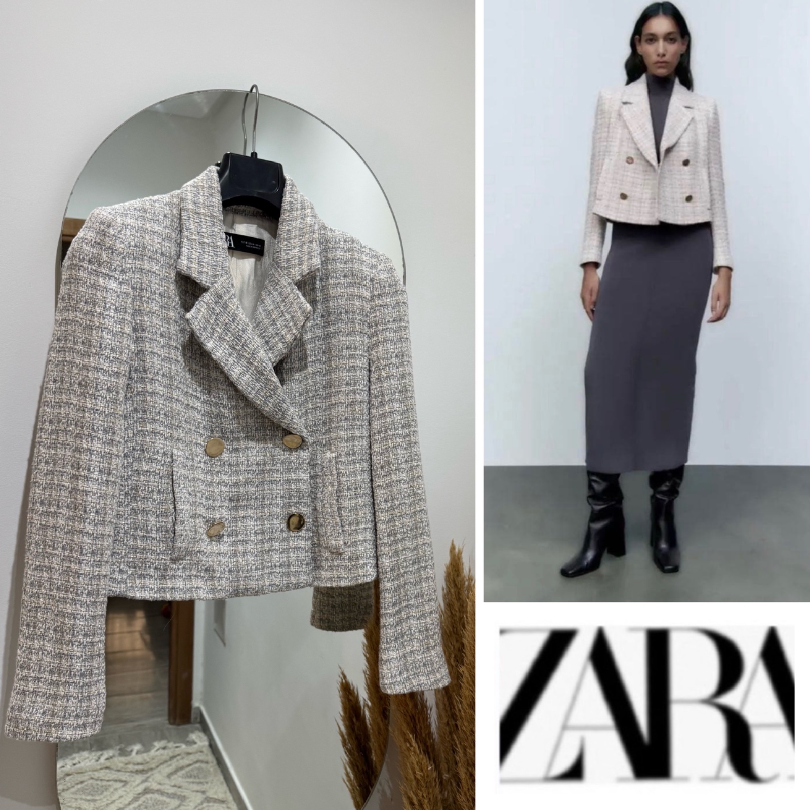 Blazer ZARA en tweed boutonnage coisèe en dorè 
