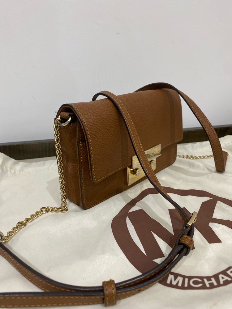MICHAEL KORS Sloan Saffiano Leather Chain Crossbody Brown