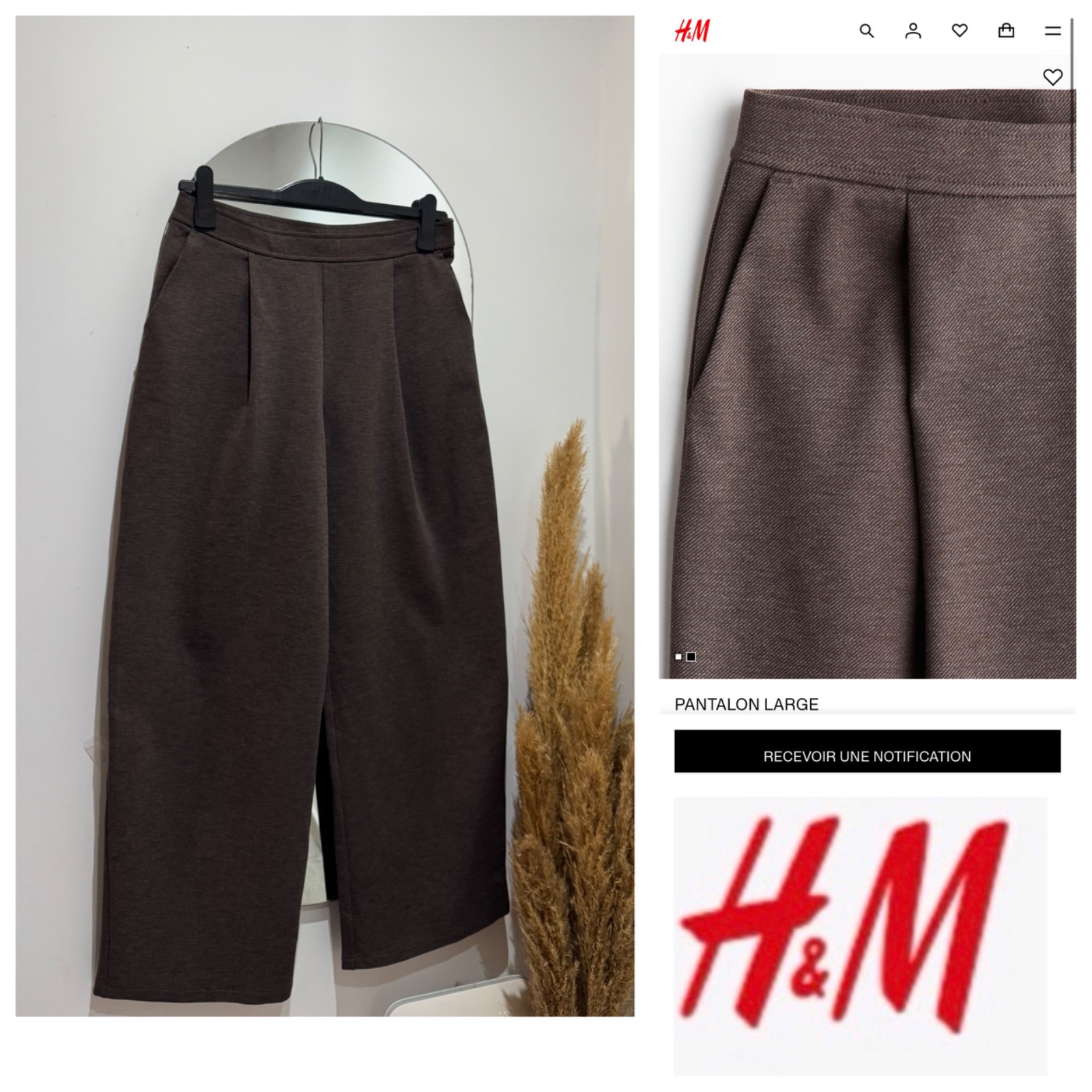Pantalon large marron H&M taille haute