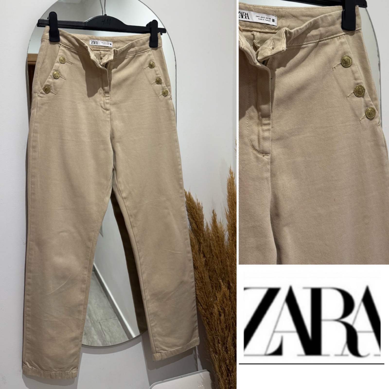 Pantalon ZARA  taille haute Boutonnéeen dorè 