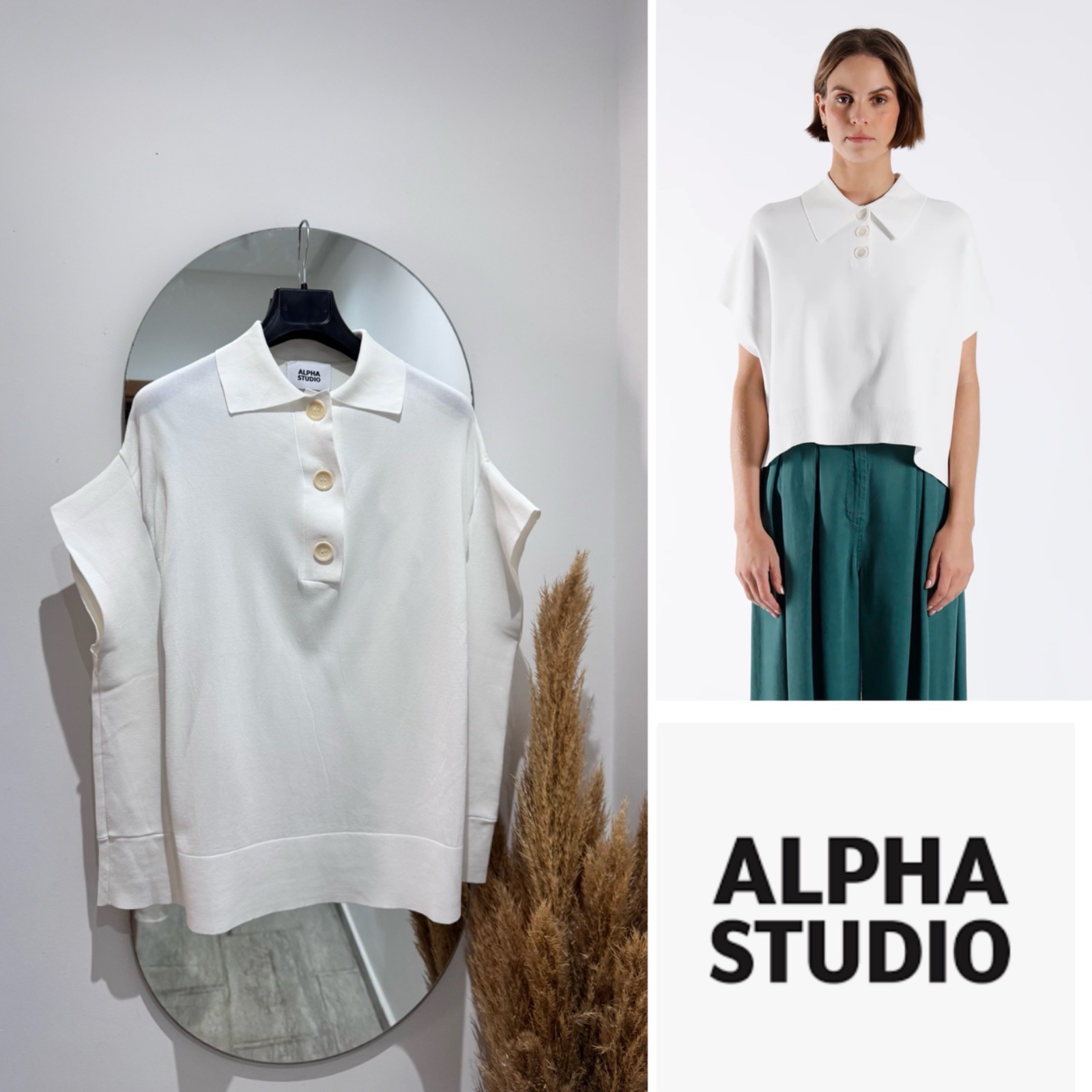 Pull ALPHA STUDIO blanc ivoire  over size 